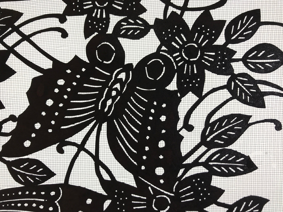 Antique Japanese Katagami Paper Kimono Stencil Butterfly Cherry Blossom A656
