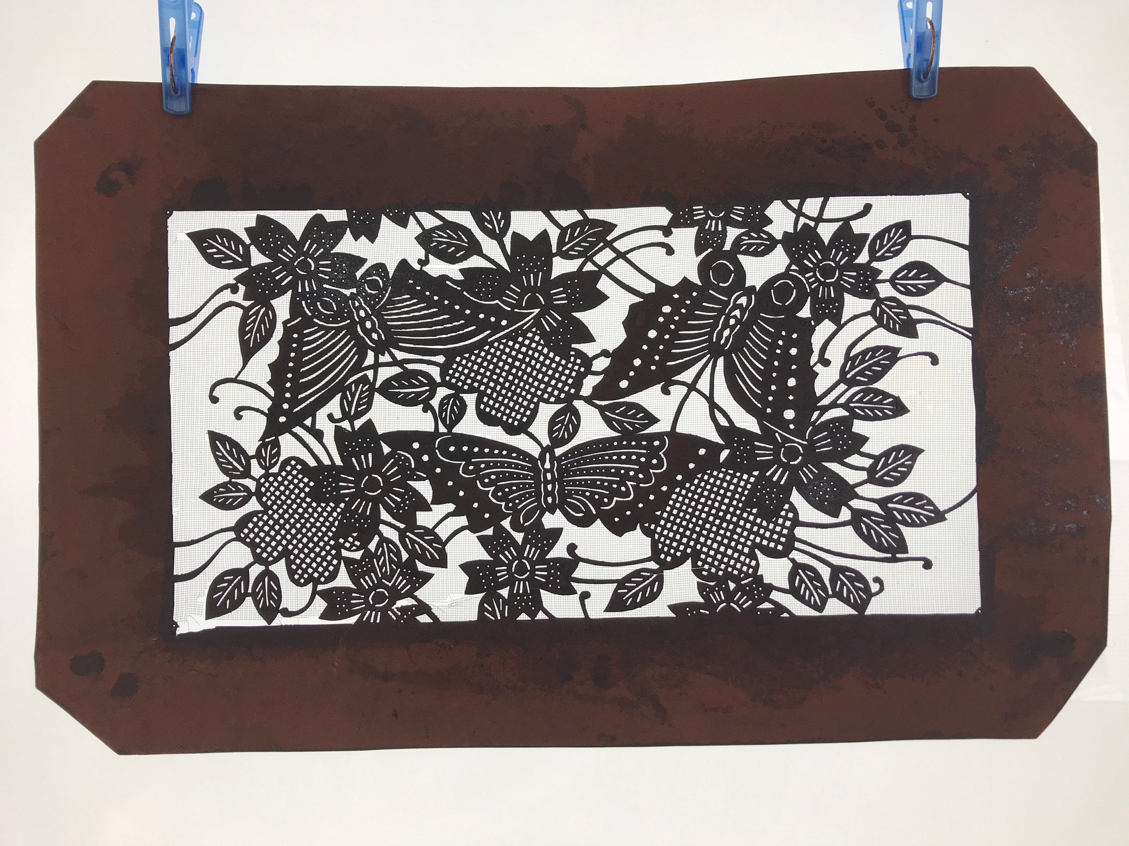 Antique Japanese Katagami Paper Kimono Stencil Butterfly Cherry Blossom A656