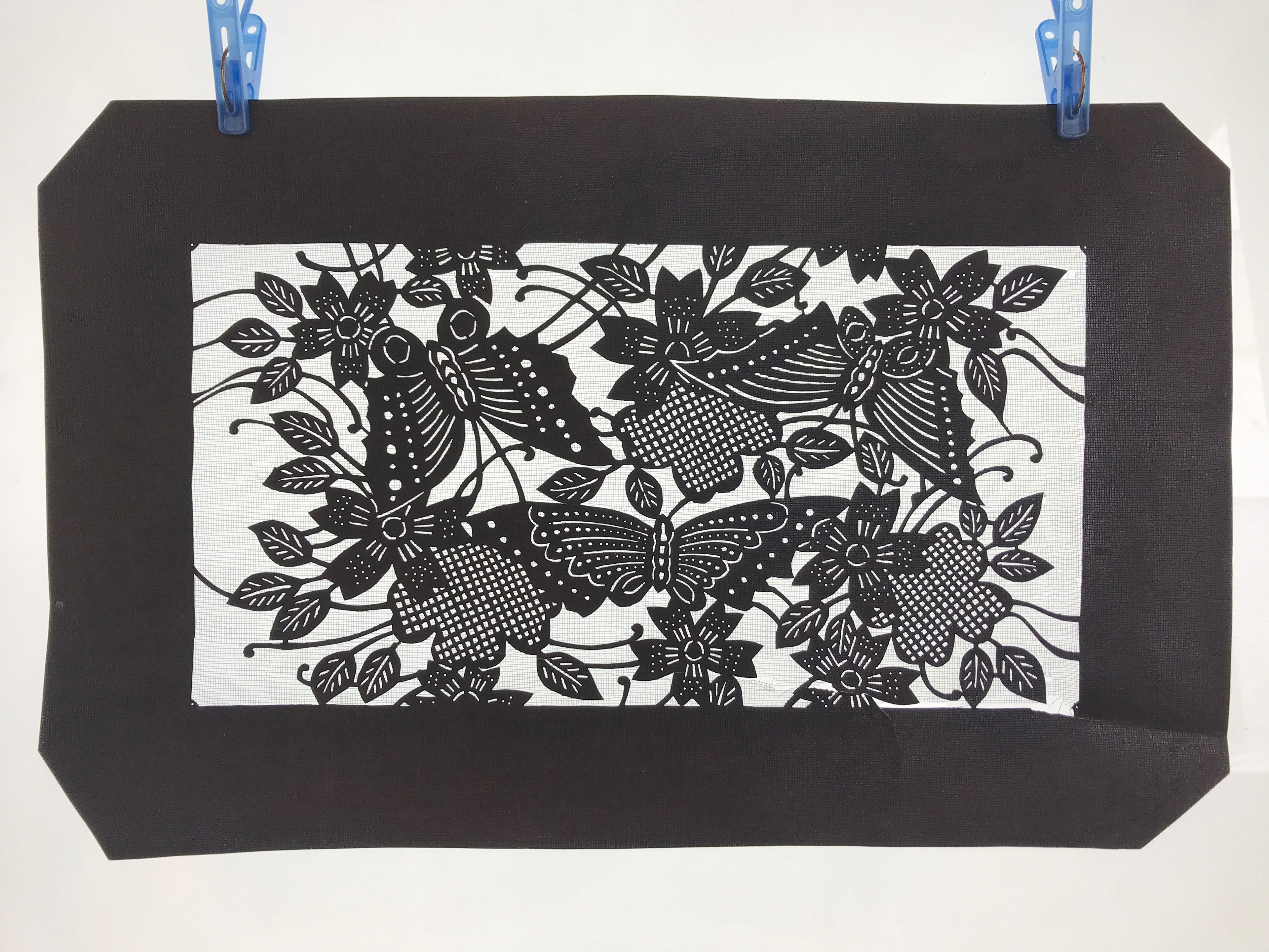 Antique Japanese Katagami Paper Kimono Stencil Butterfly Cherry Blossom A656