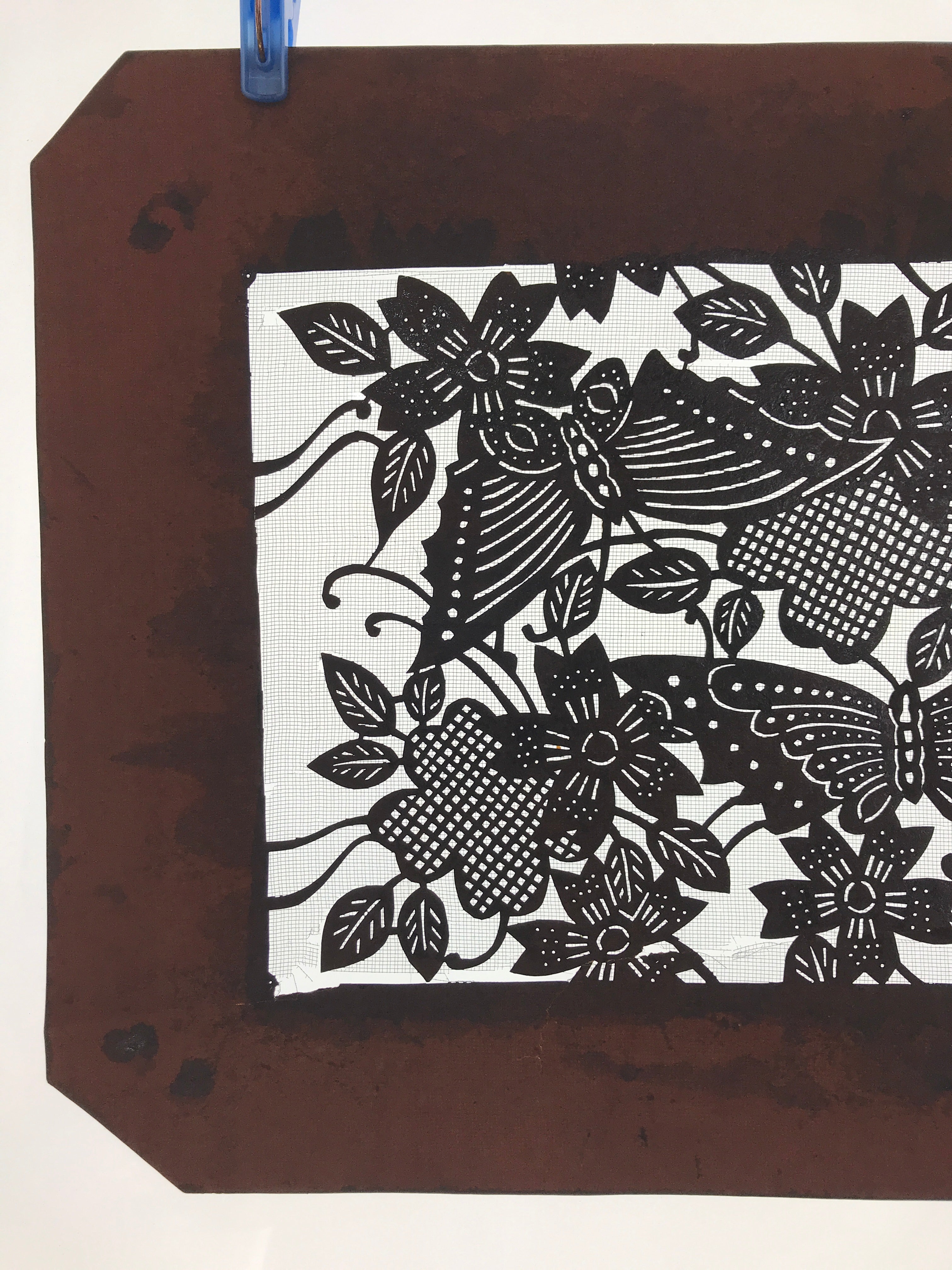 Antique Japanese Katagami Paper Kimono Stencil Butterfly Cherry Blossom A656