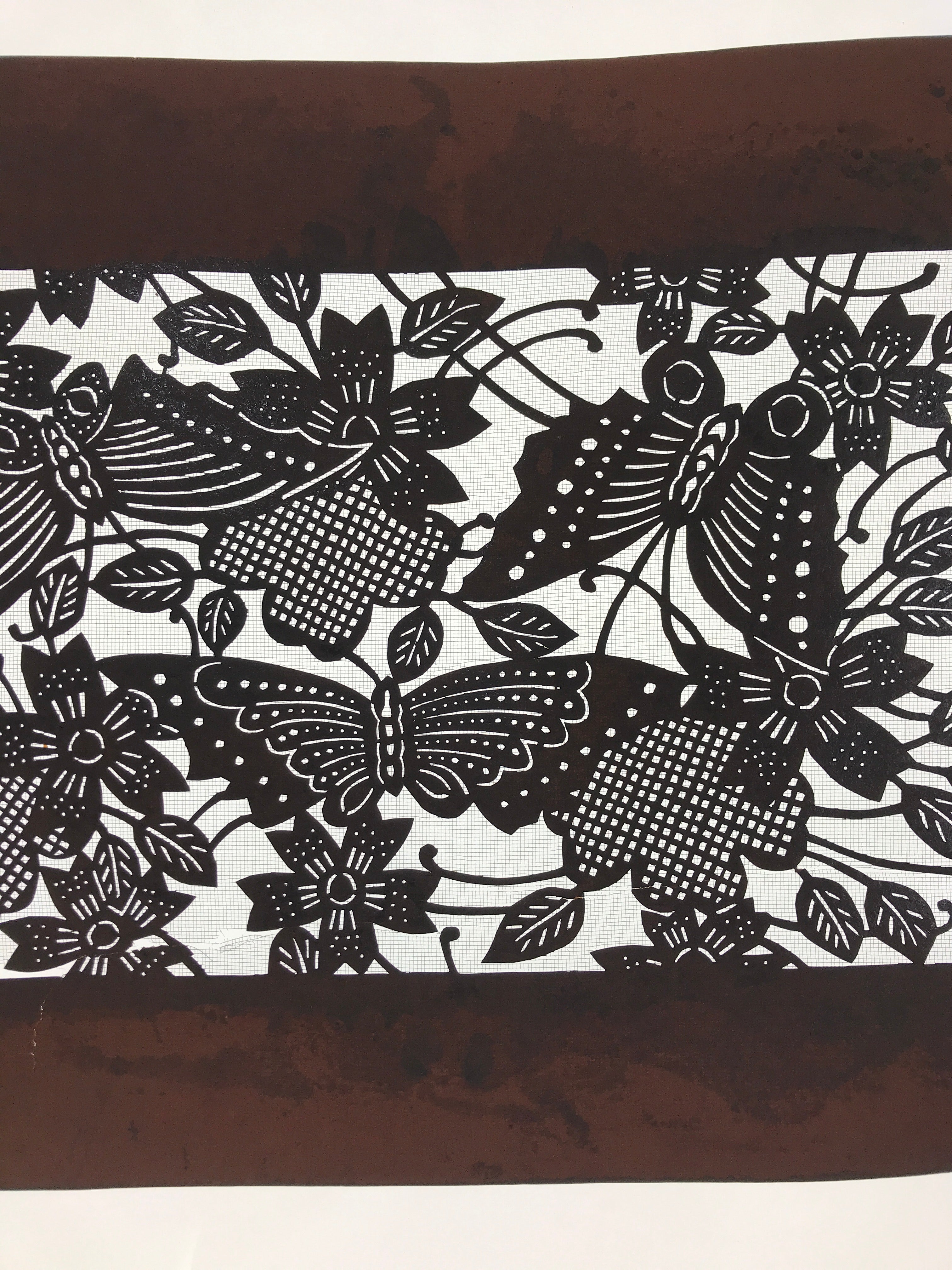 Antique Japanese Katagami Paper Kimono Stencil Butterfly Cherry Blossom A656