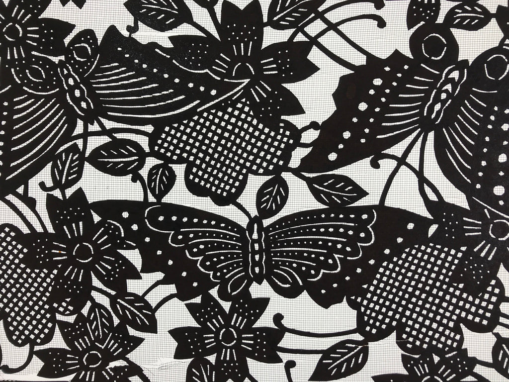 Antique Japanese Katagami Paper Kimono Stencil Butterfly Cherry Blossom A656