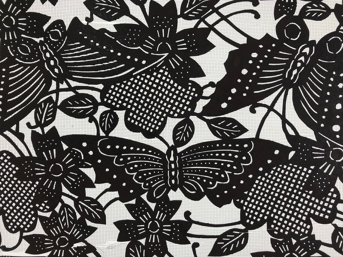 Antique Japanese Katagami Paper Kimono Stencil Butterfly Cherry Blossom A656