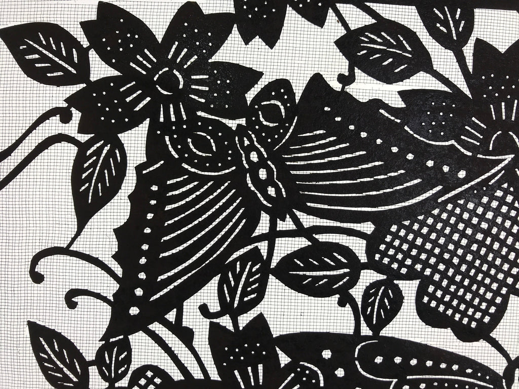 Antique Japanese Katagami Paper Kimono Stencil Butterfly Cherry Blossom A656