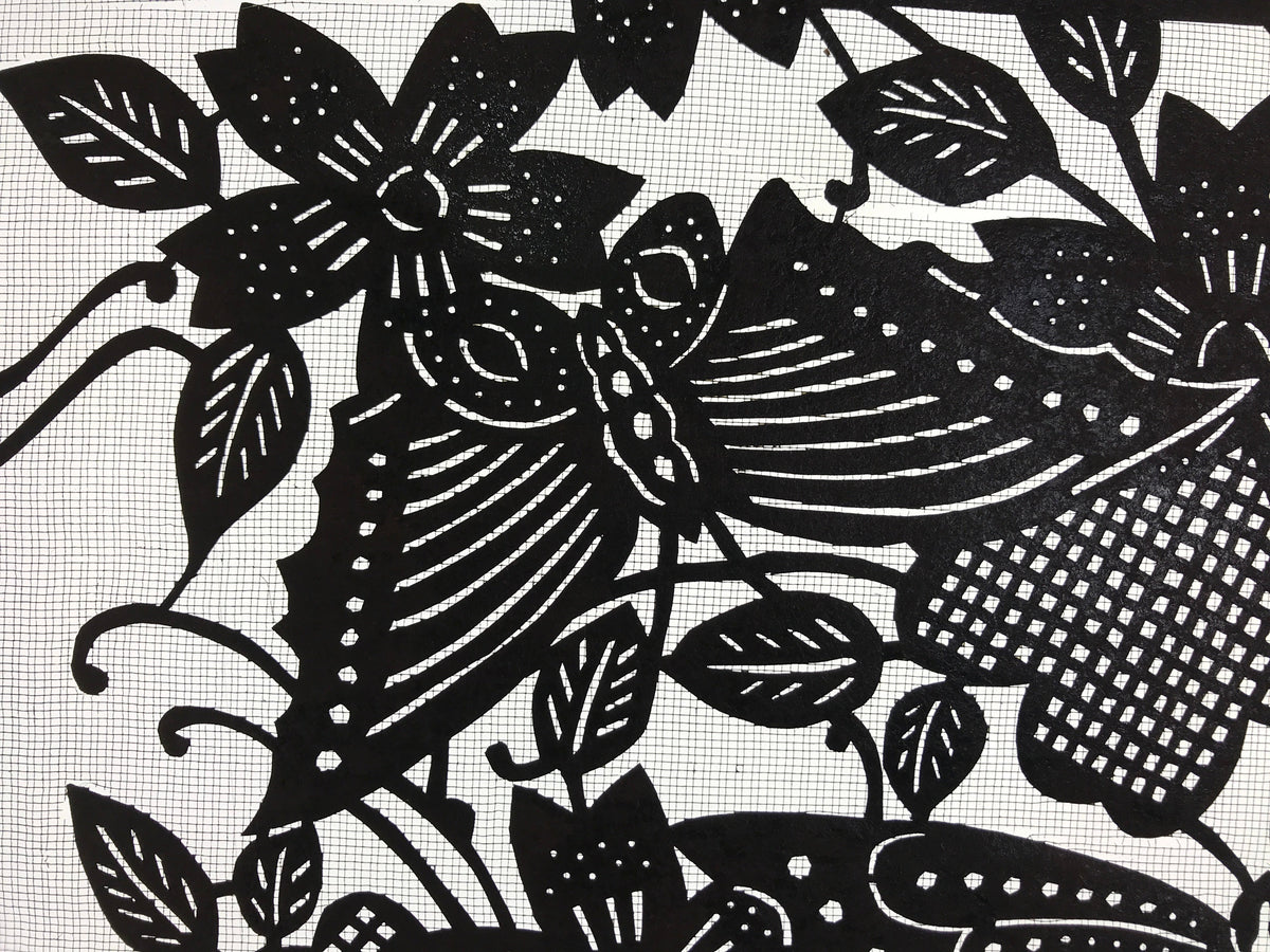 Antique Japanese Katagami Paper Kimono Stencil Butterfly Cherry Blossom A656