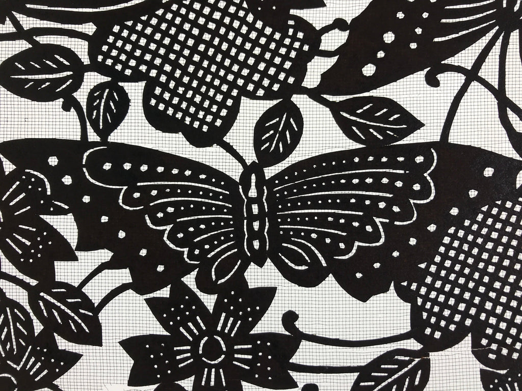 Antique Japanese Katagami Paper Kimono Stencil Butterfly Cherry Blossom A656