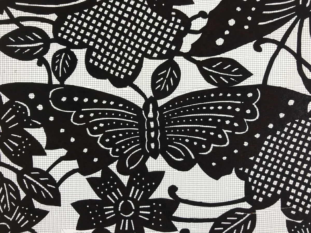Antique Japanese Katagami Paper Kimono Stencil Butterfly Cherry Blossom A656
