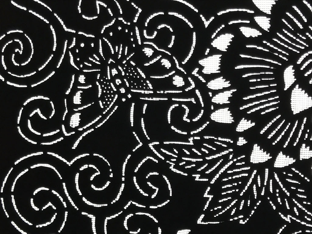 Antique Japanese Katagami Paper Kimono Stencil Butterfly Peony Flower Botan A770