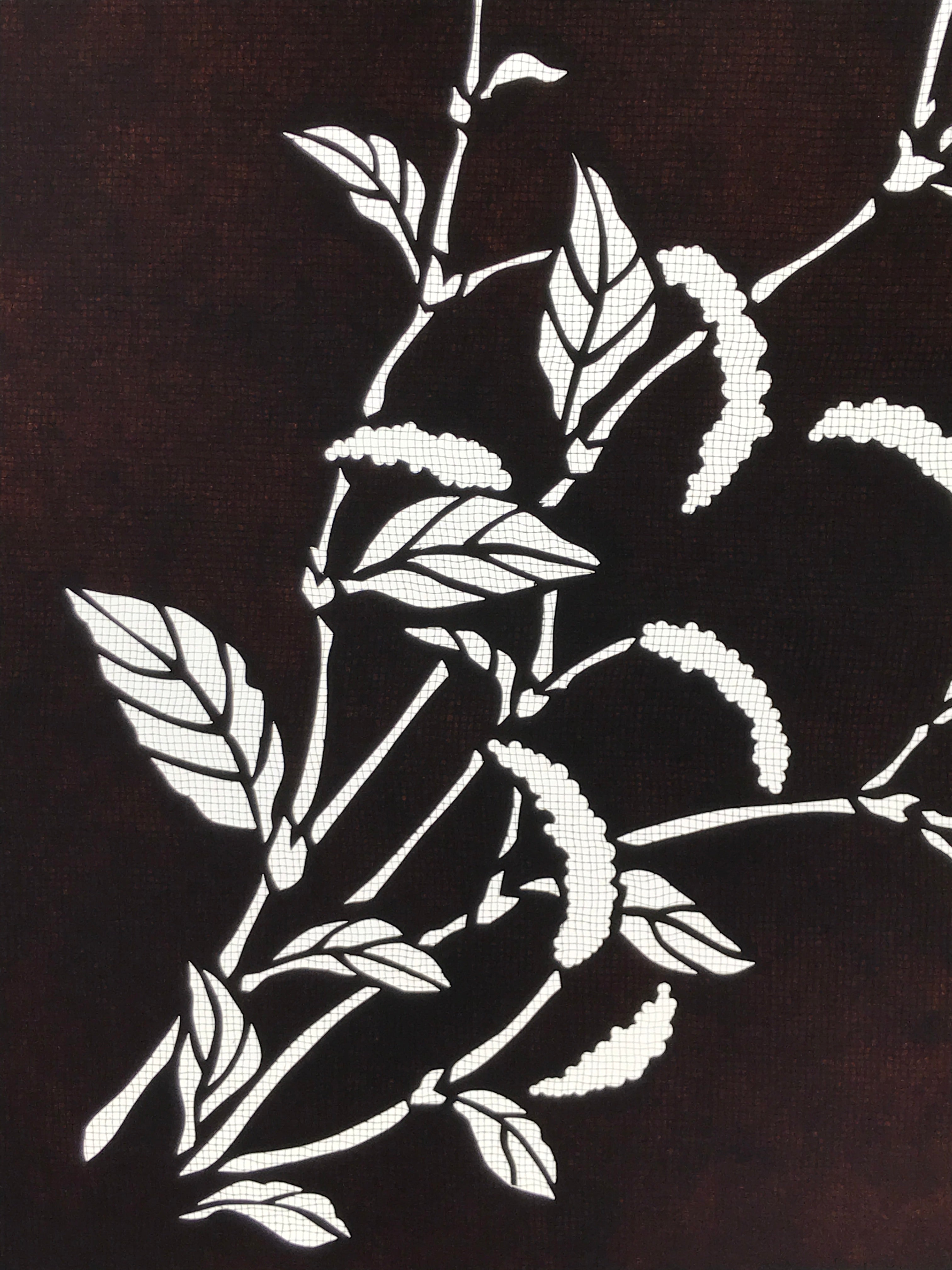 Antique Japanese Katagami Paper Kimono Stencil Chenille Plant Benihimonoki A801