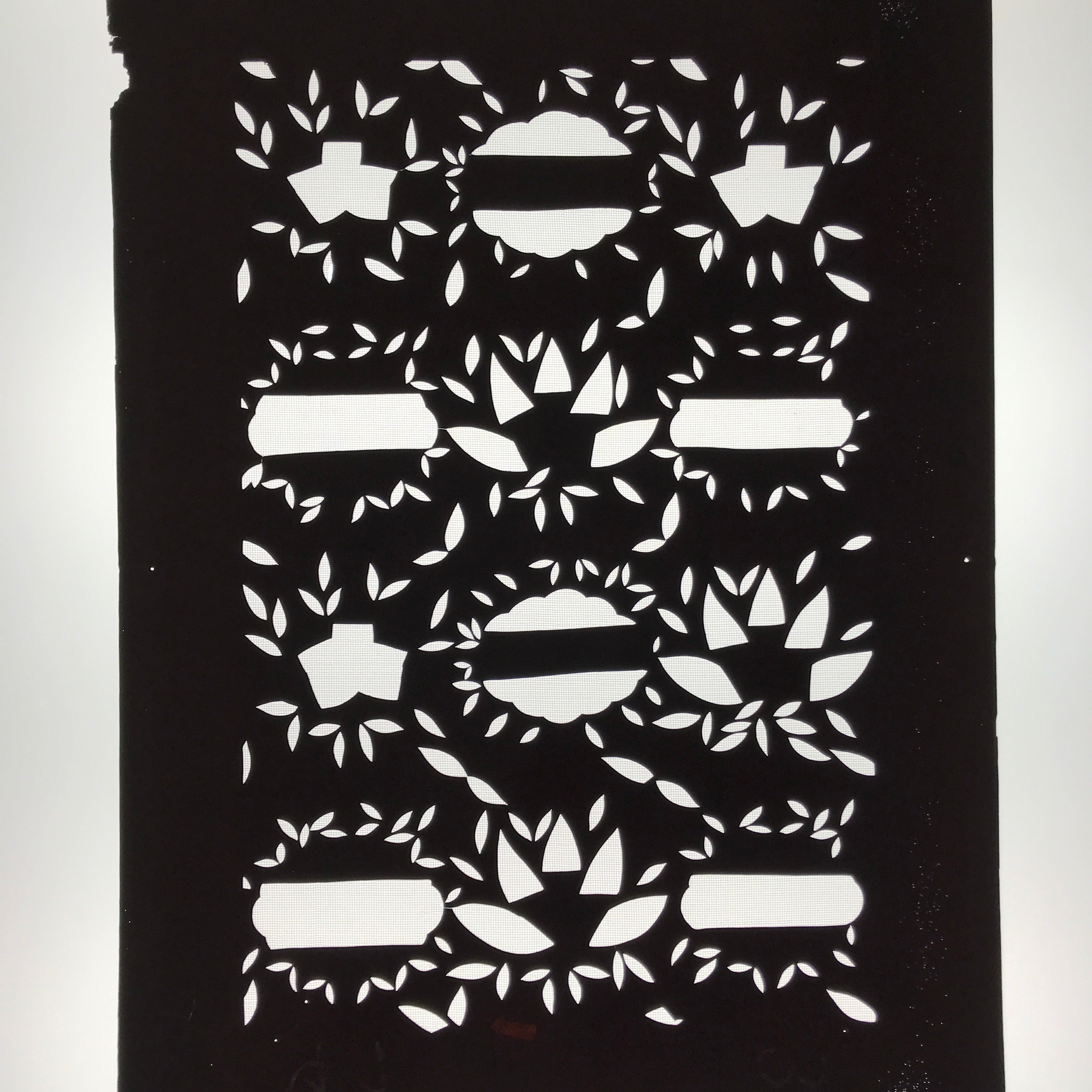 Antique Japanese Katagami Paper Kimono Stencil Katazome Background Leaves C941