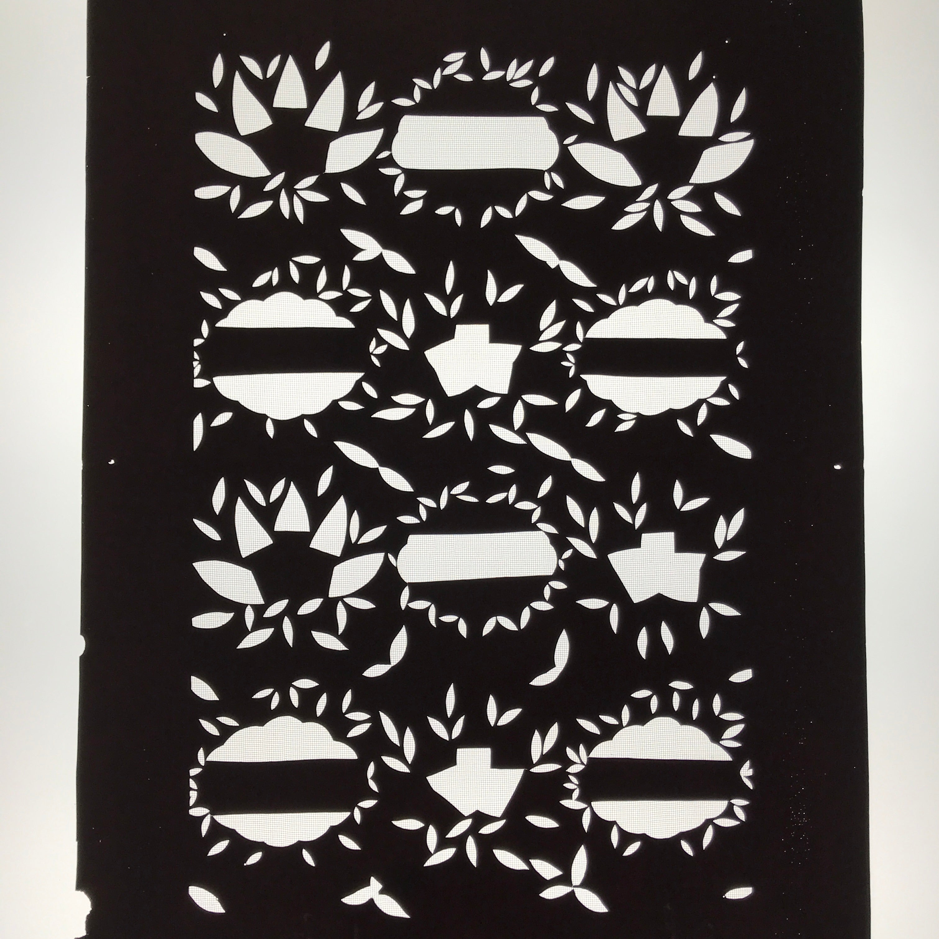 Antique Japanese Katagami Paper Kimono Stencil Katazome Background Leaves C943