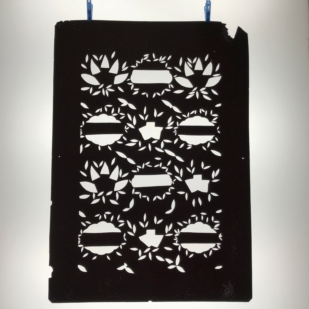 Antique Japanese Katagami Paper Kimono Stencil Katazome Background Leaves C943