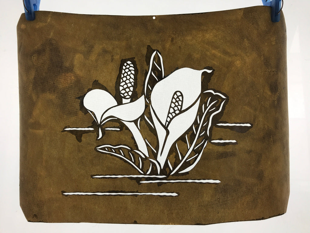 Antique Japanese Katagami Paper Kimono Stencil Katazome Calla Lily Flower A671