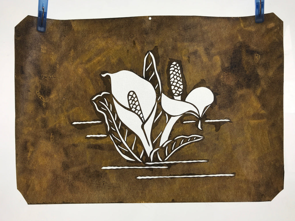 Antique Japanese Katagami Paper Kimono Stencil Katazome Calla Lily Flower A671