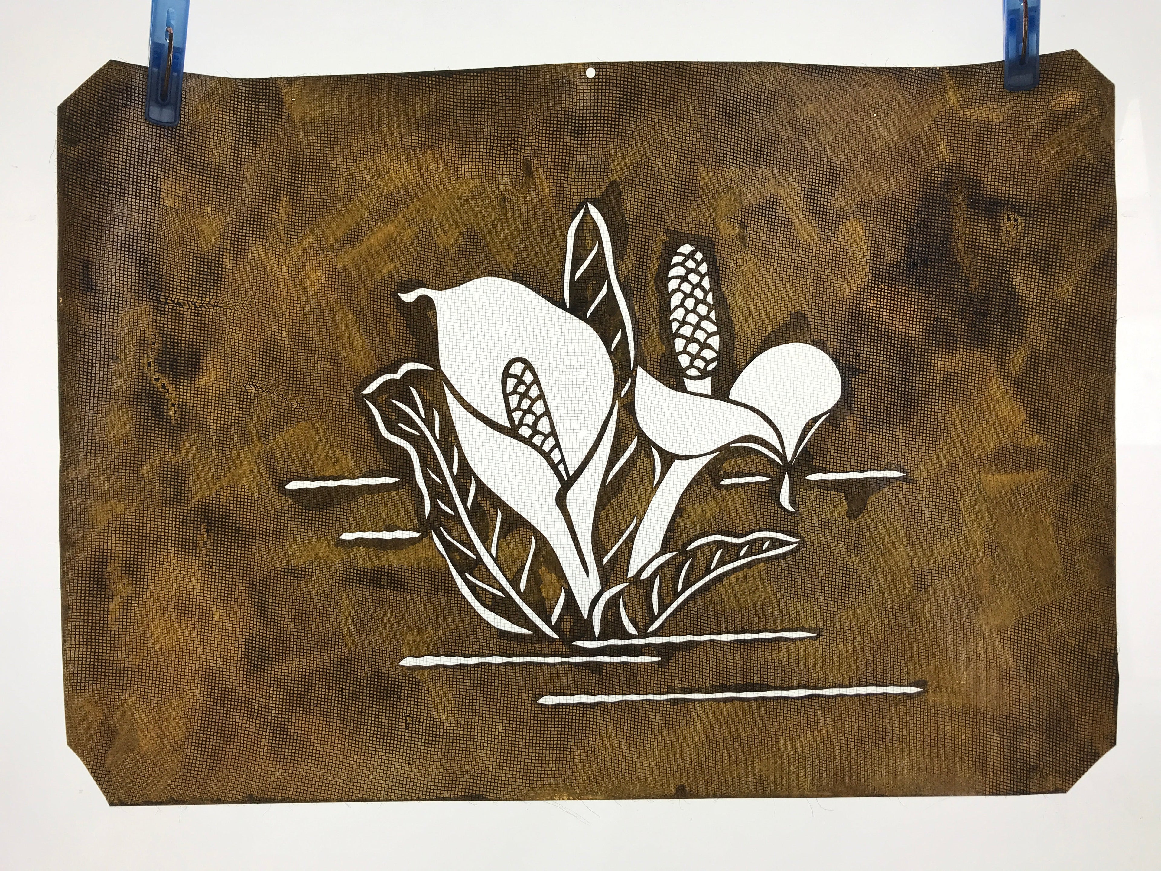 Antique Japanese Katagami Paper Kimono Stencil Katazome Calla Lily Flower A671