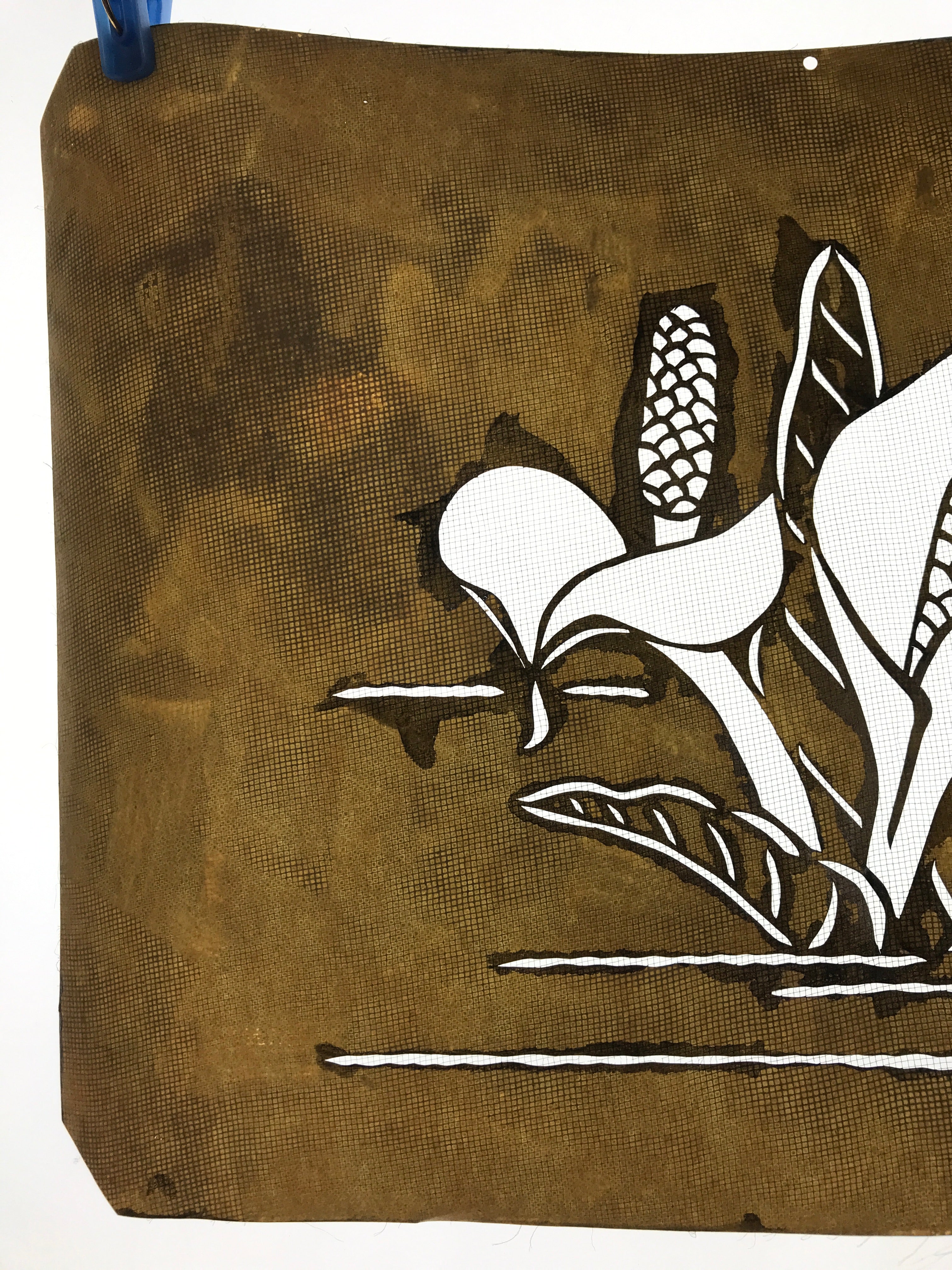 Antique Japanese Katagami Paper Kimono Stencil Katazome Calla Lily Flower A671