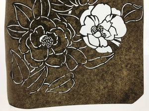 Antique Japanese Katagami Paper Kimono Stencil Katazome Camellia Tsubaki A670