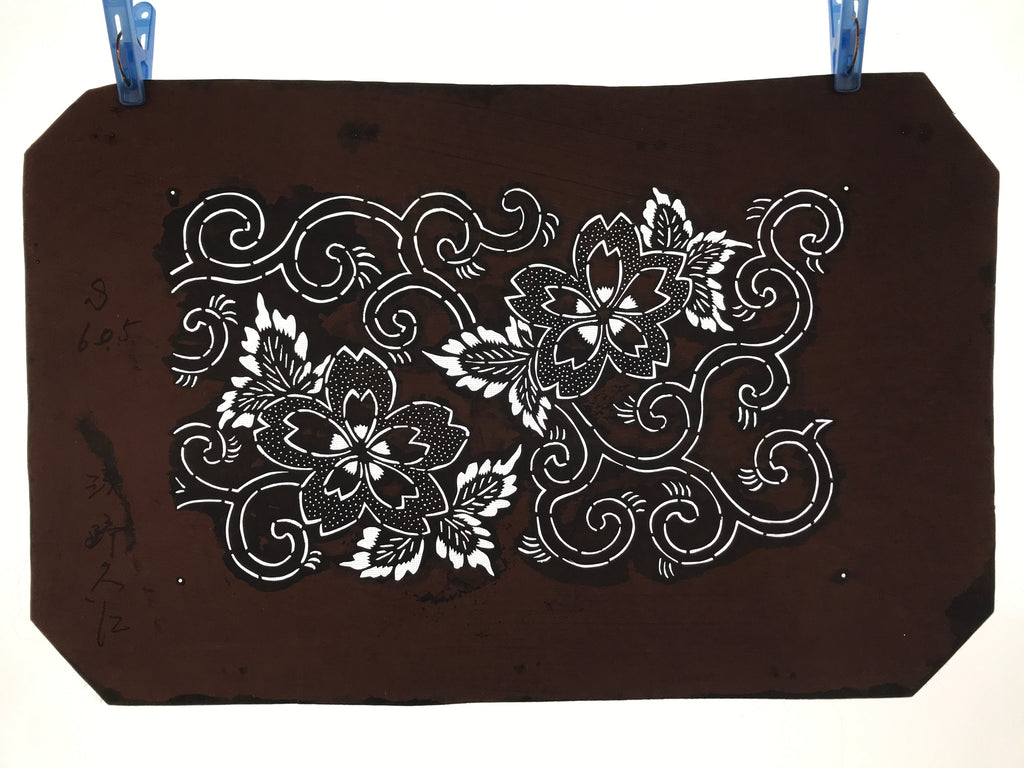 Antique Japanese Katagami Paper Kimono Stencil Katazome Cherry Blossoms A662