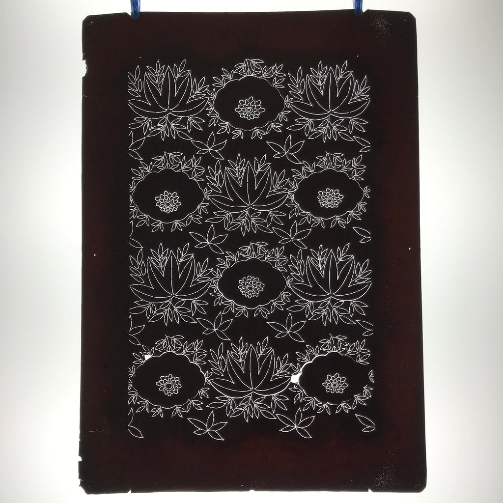 Antique Japanese Katagami Paper Kimono Stencil Katazome Chrysanthemum Base C942