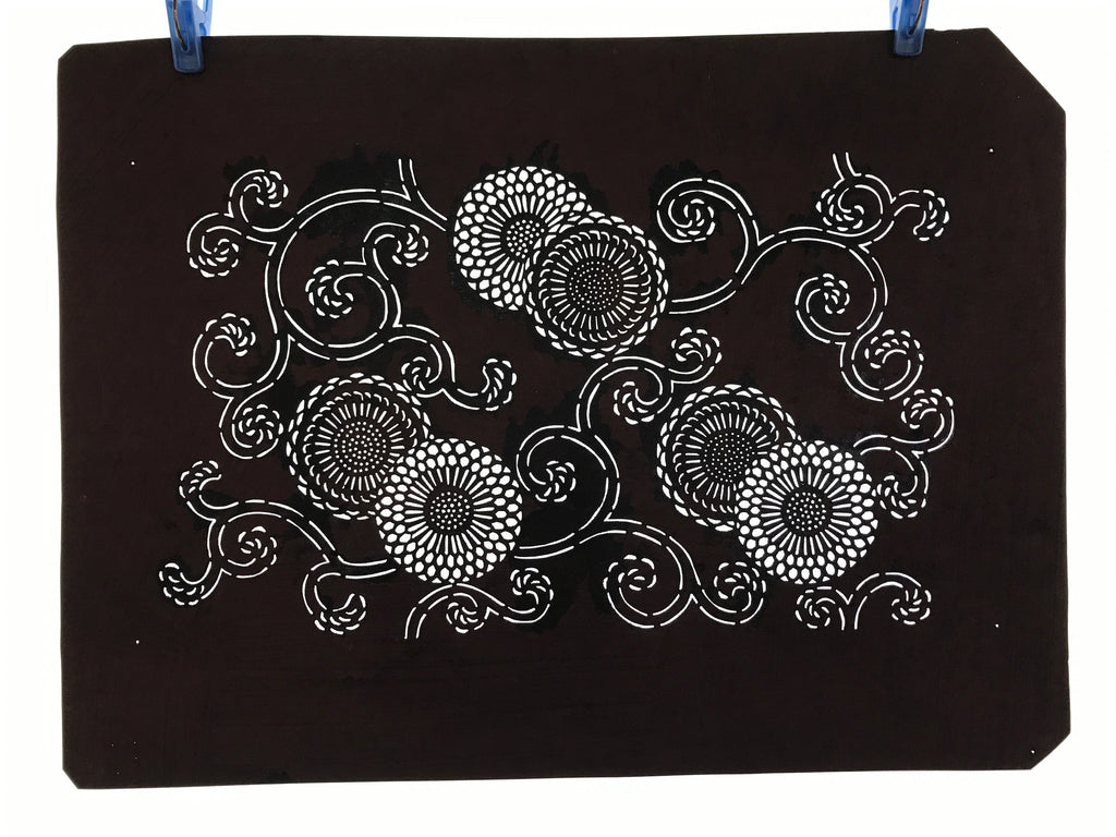 Antique Japanese Katagami Paper Kimono Stencil Katazome Chrysanthemum Kiku A658