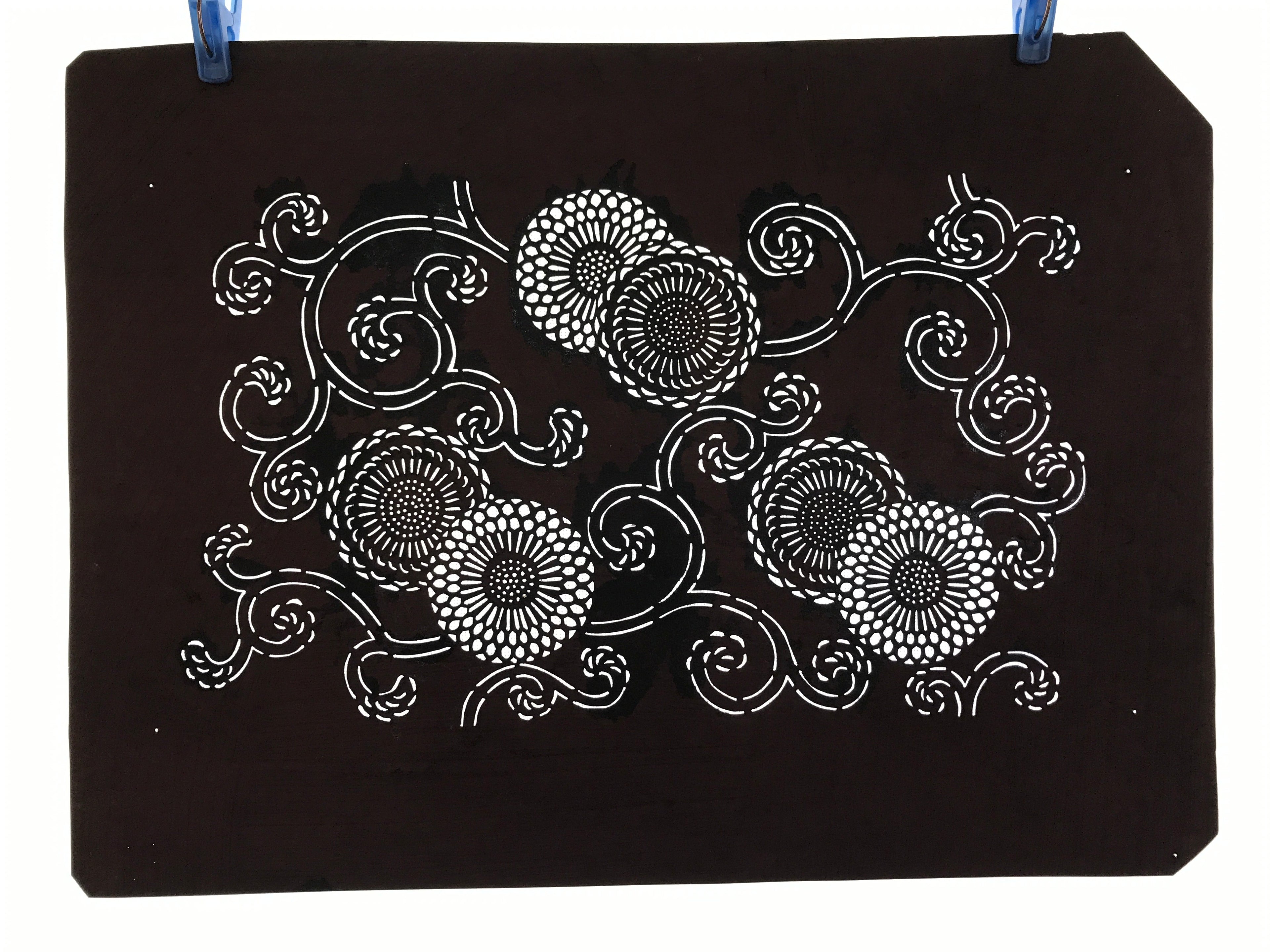 Antique Japanese Katagami Paper Kimono Stencil Katazome Chrysanthemum Kiku A658