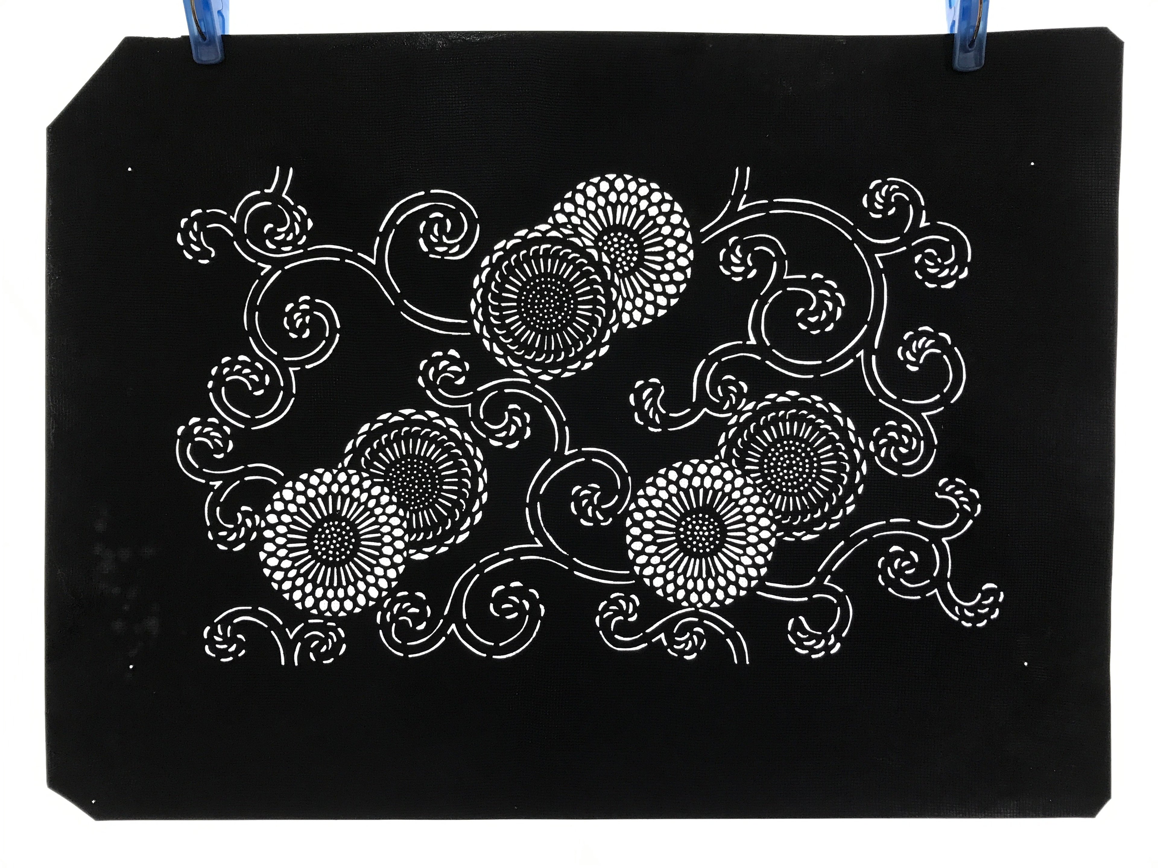 Antique Japanese Katagami Paper Kimono Stencil Katazome Chrysanthemum Kiku A658