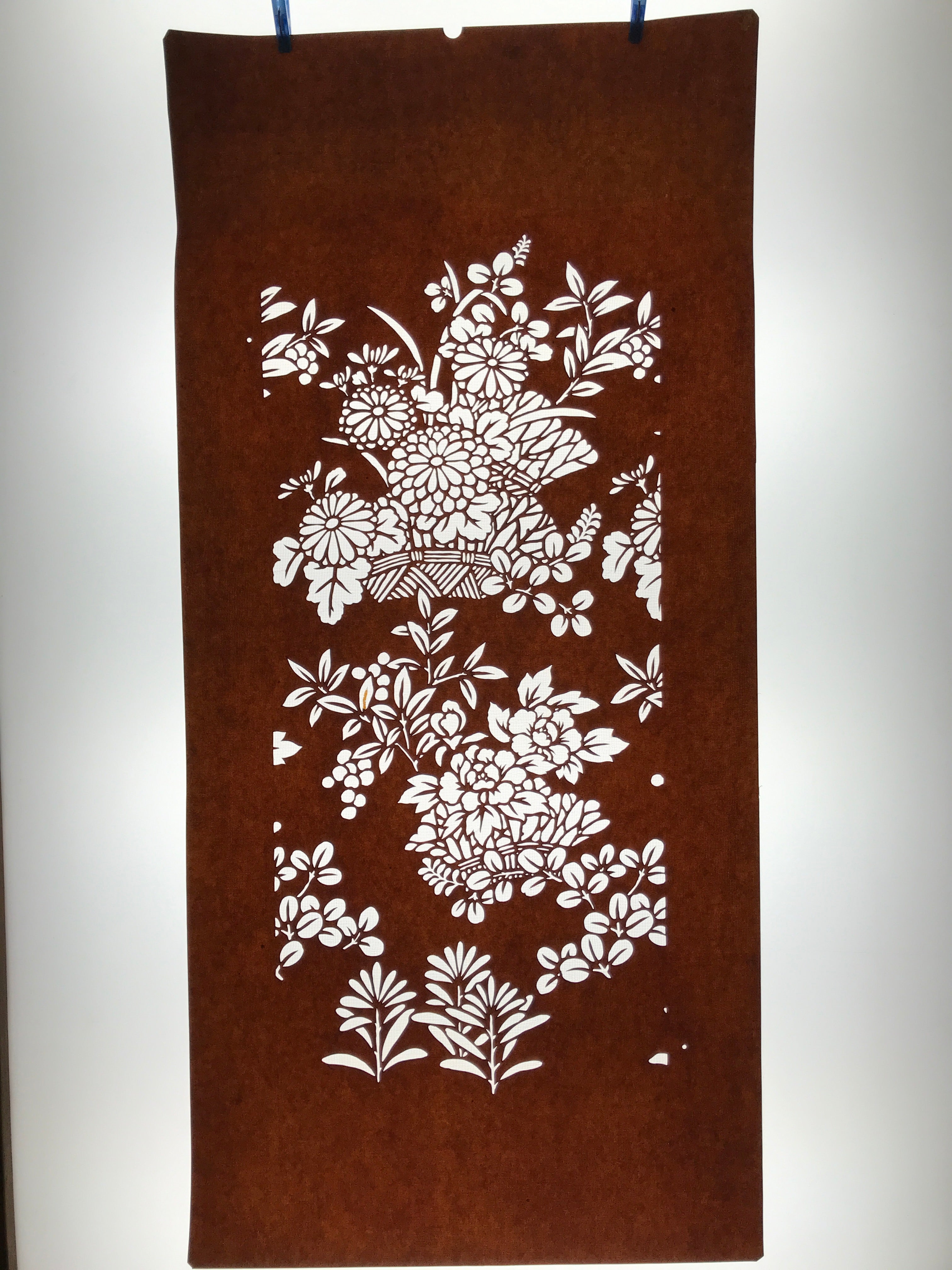 Antique Japanese Katagami Paper Kimono Stencil Katazome Chrysanthemum Peony C985