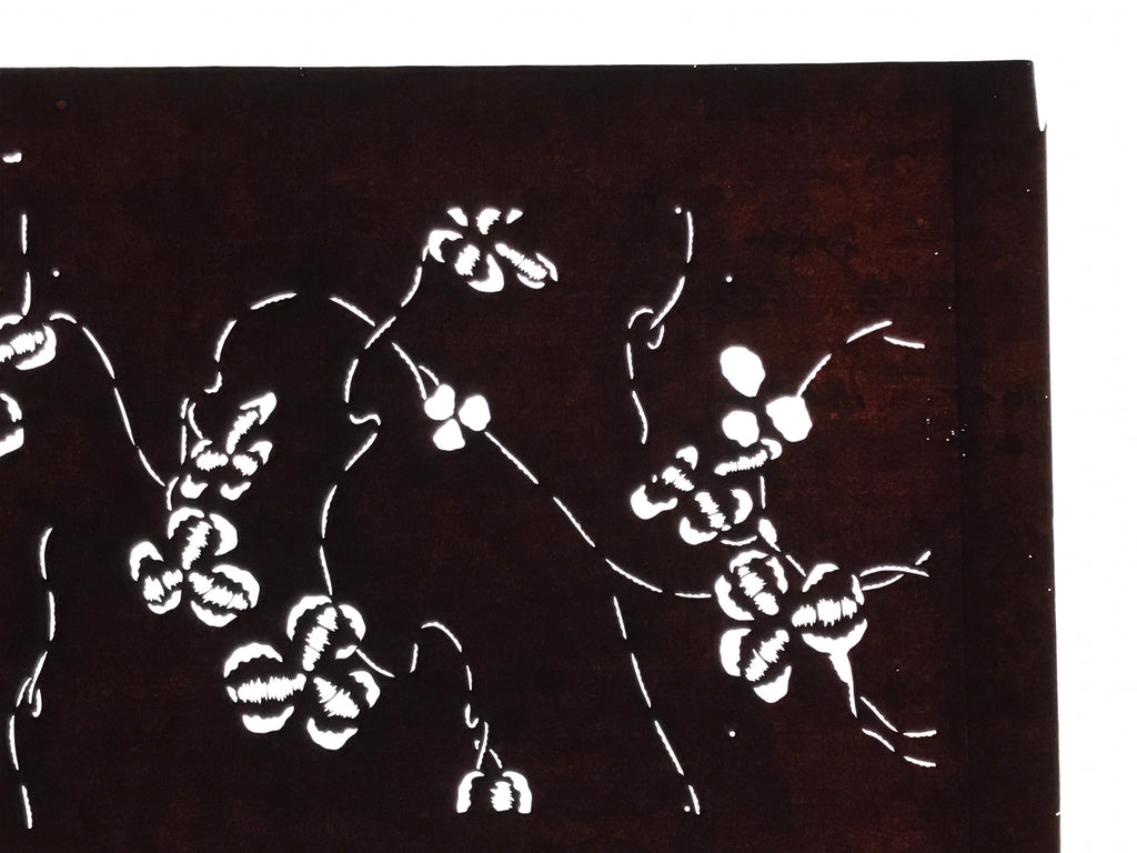 Antique Japanese Katagami Paper Kimono Stencil Katazome Clover Plant Design A877
