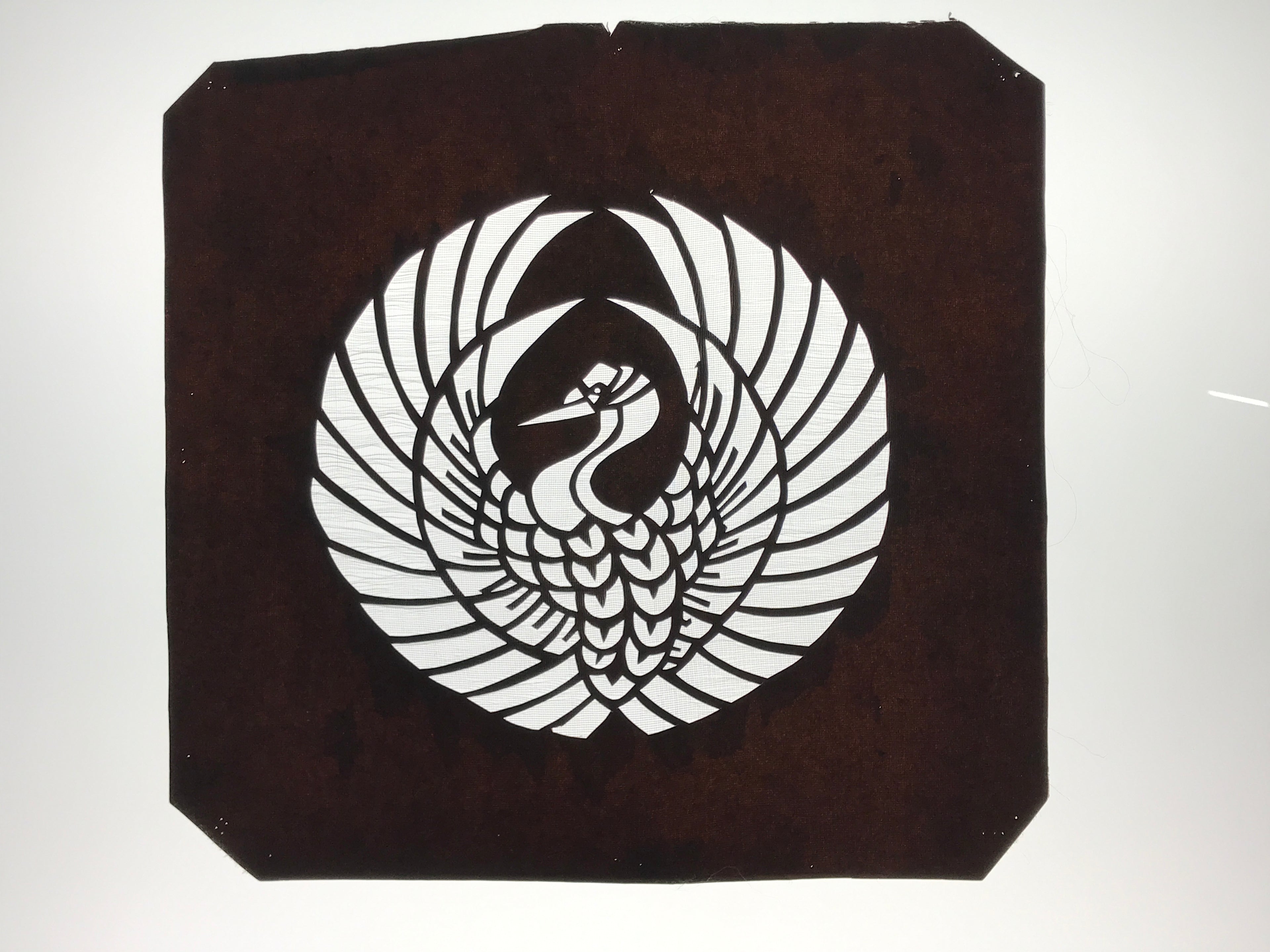 Antique Japanese Katagami Paper Kimono Stencil Katazome Crane Kamon Crest A799