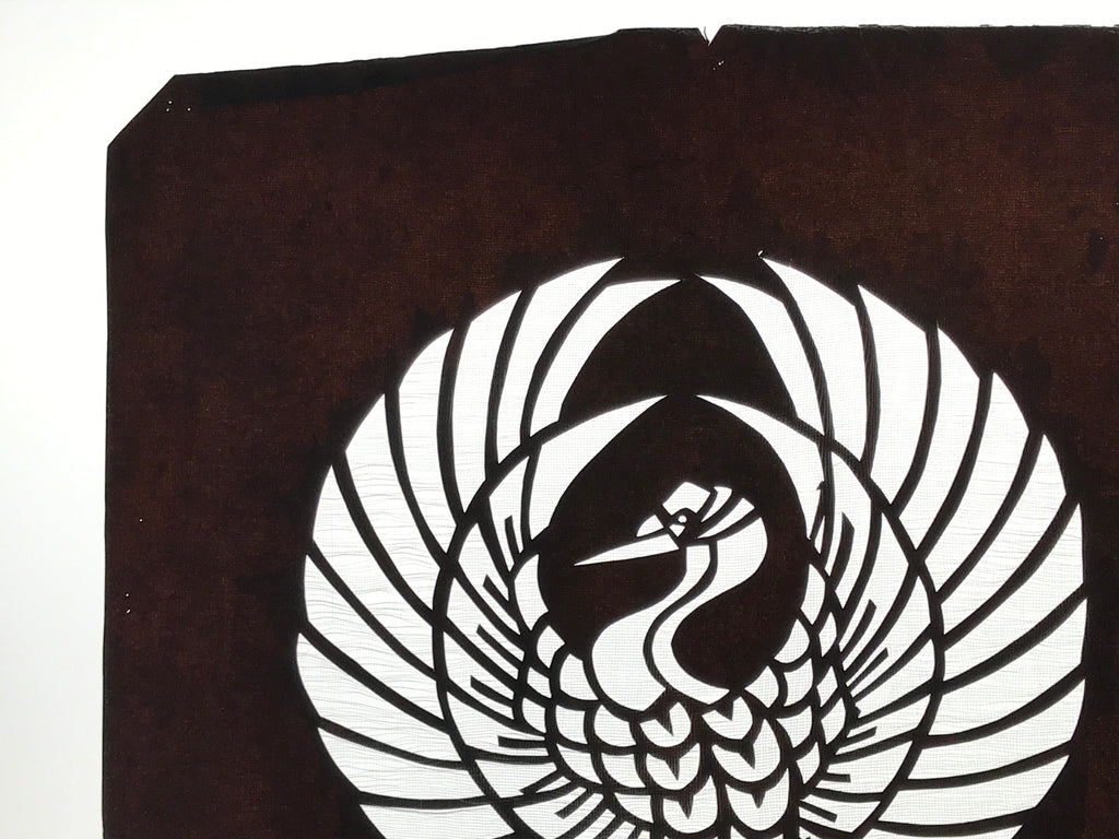 Antique Japanese Katagami Paper Kimono Stencil Katazome Crane Kamon Crest A799