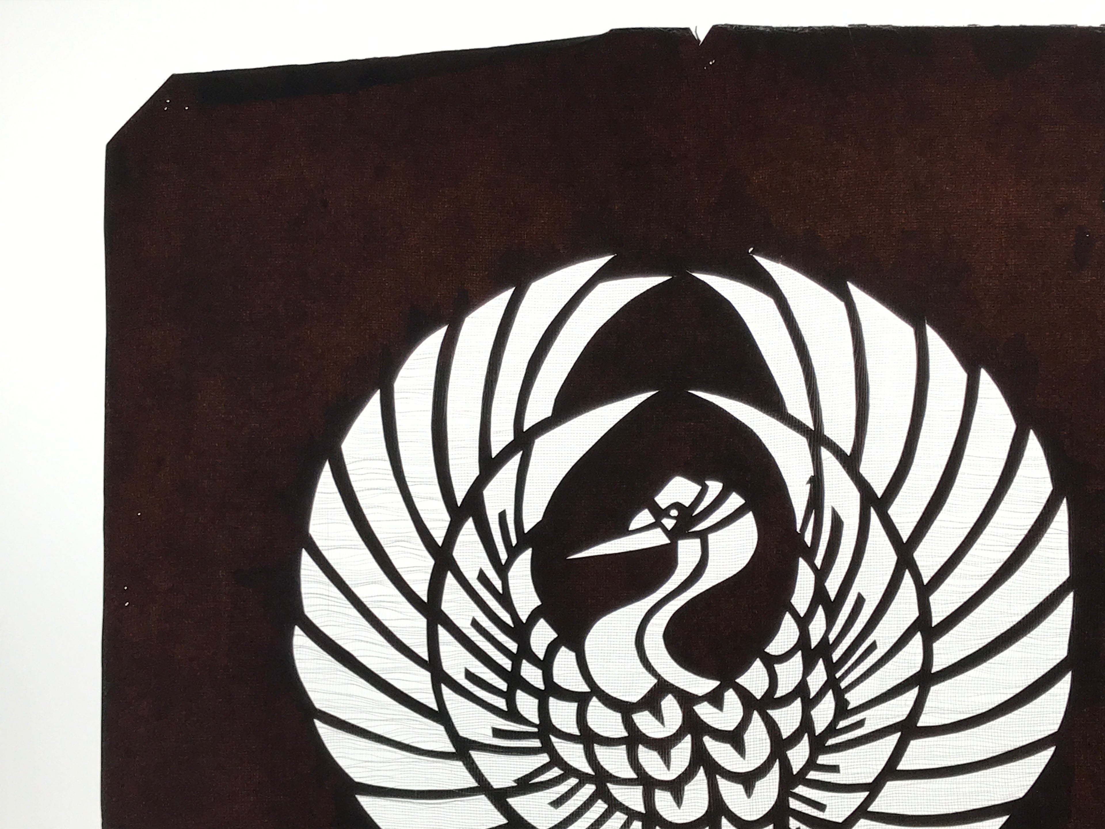Antique Japanese Katagami Paper Kimono Stencil Katazome Crane Kamon Crest A799