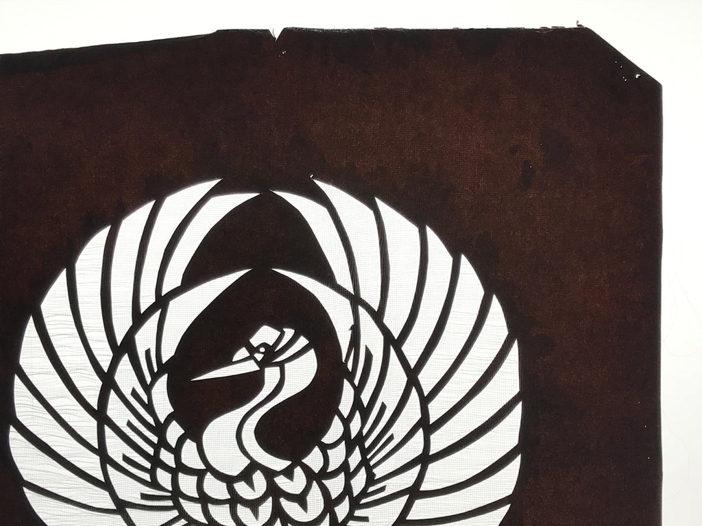 Antique Japanese Katagami Paper Kimono Stencil Katazome Crane Kamon Crest A799