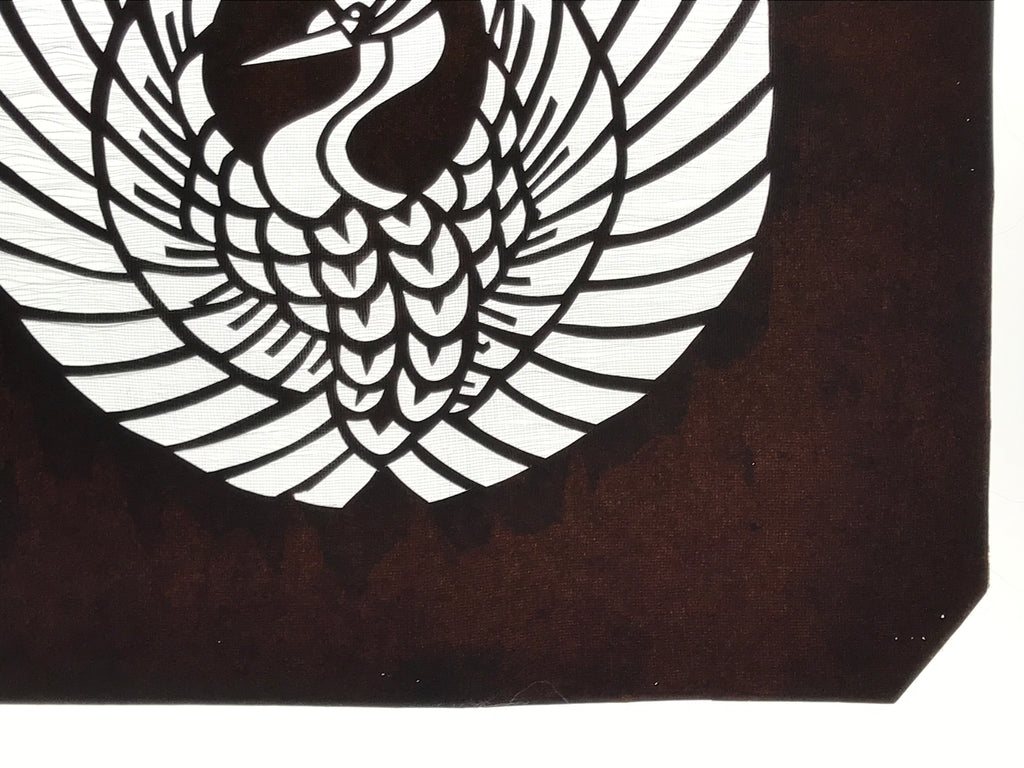 Antique Japanese Katagami Paper Kimono Stencil Katazome Crane Kamon Crest A799