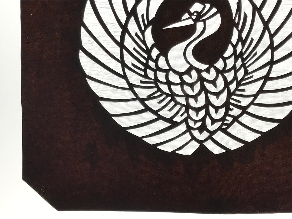 Antique Japanese Katagami Paper Kimono Stencil Katazome Crane Kamon Crest A799