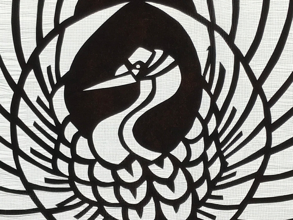 Antique Japanese Katagami Paper Kimono Stencil Katazome Crane Kamon Crest A799