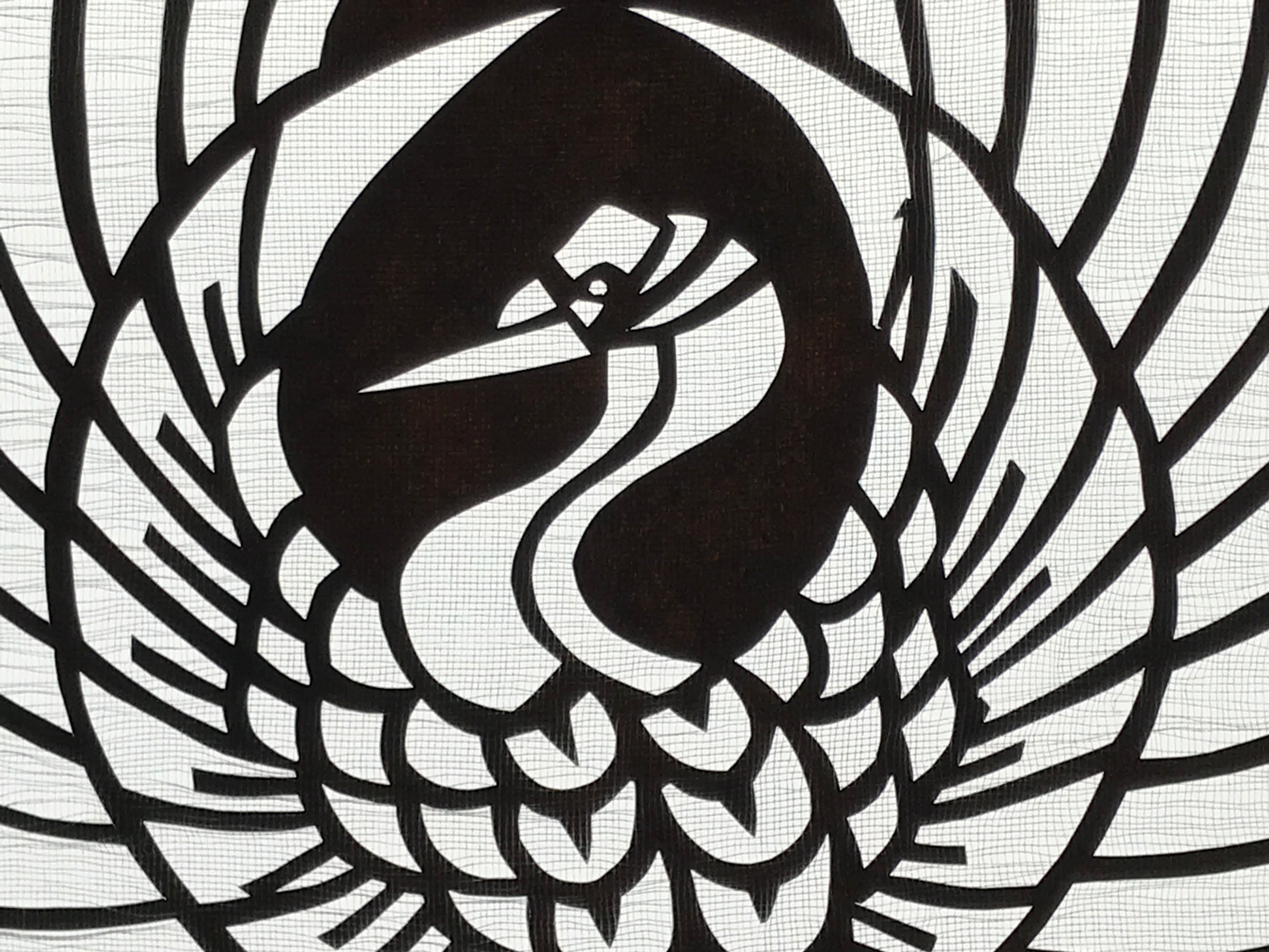 Antique Japanese Katagami Paper Kimono Stencil Katazome Crane Kamon Crest A799