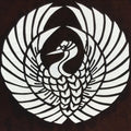 Antique Japanese Katagami Paper Kimono Stencil Katazome Crane Kamon Crest A799