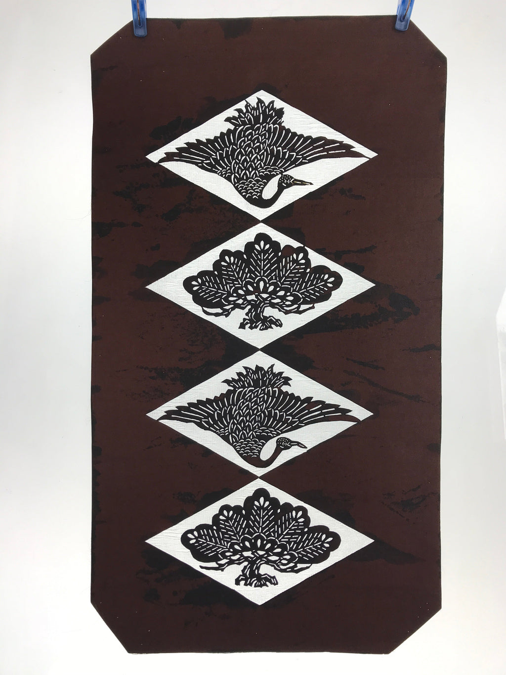 Antique Japanese Katagami Paper Kimono Stencil Katazome Crane Tsuru Pine A654