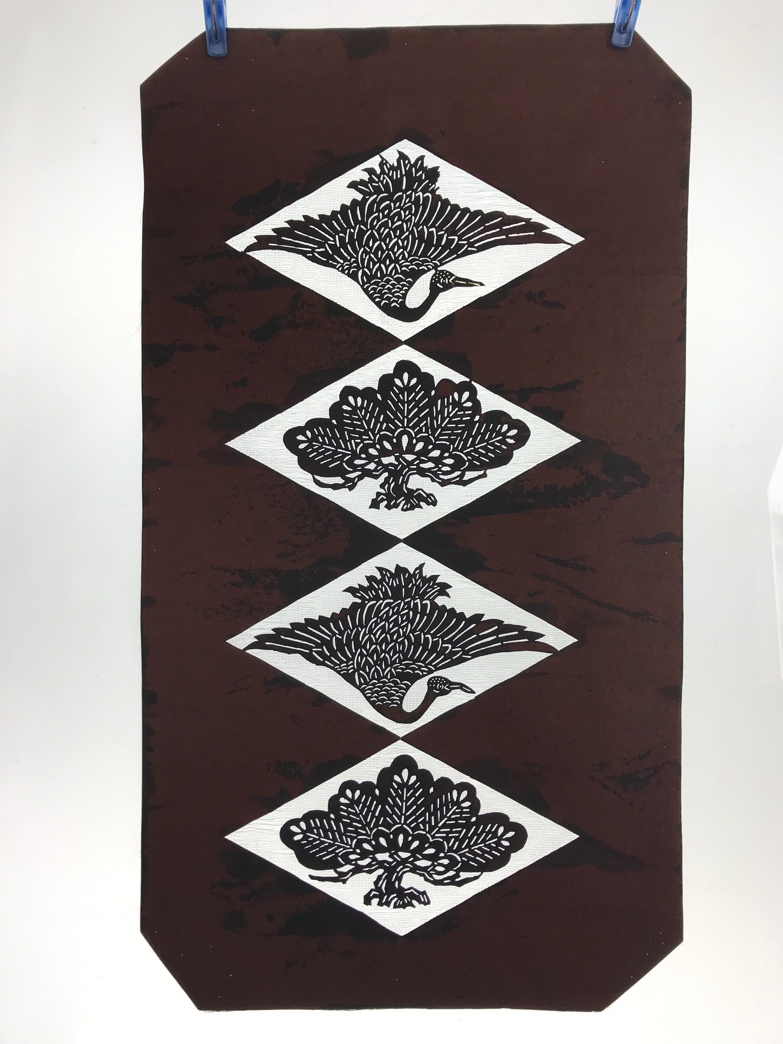 Antique Japanese Katagami Paper Kimono Stencil Katazome Crane Tsuru Pine A654