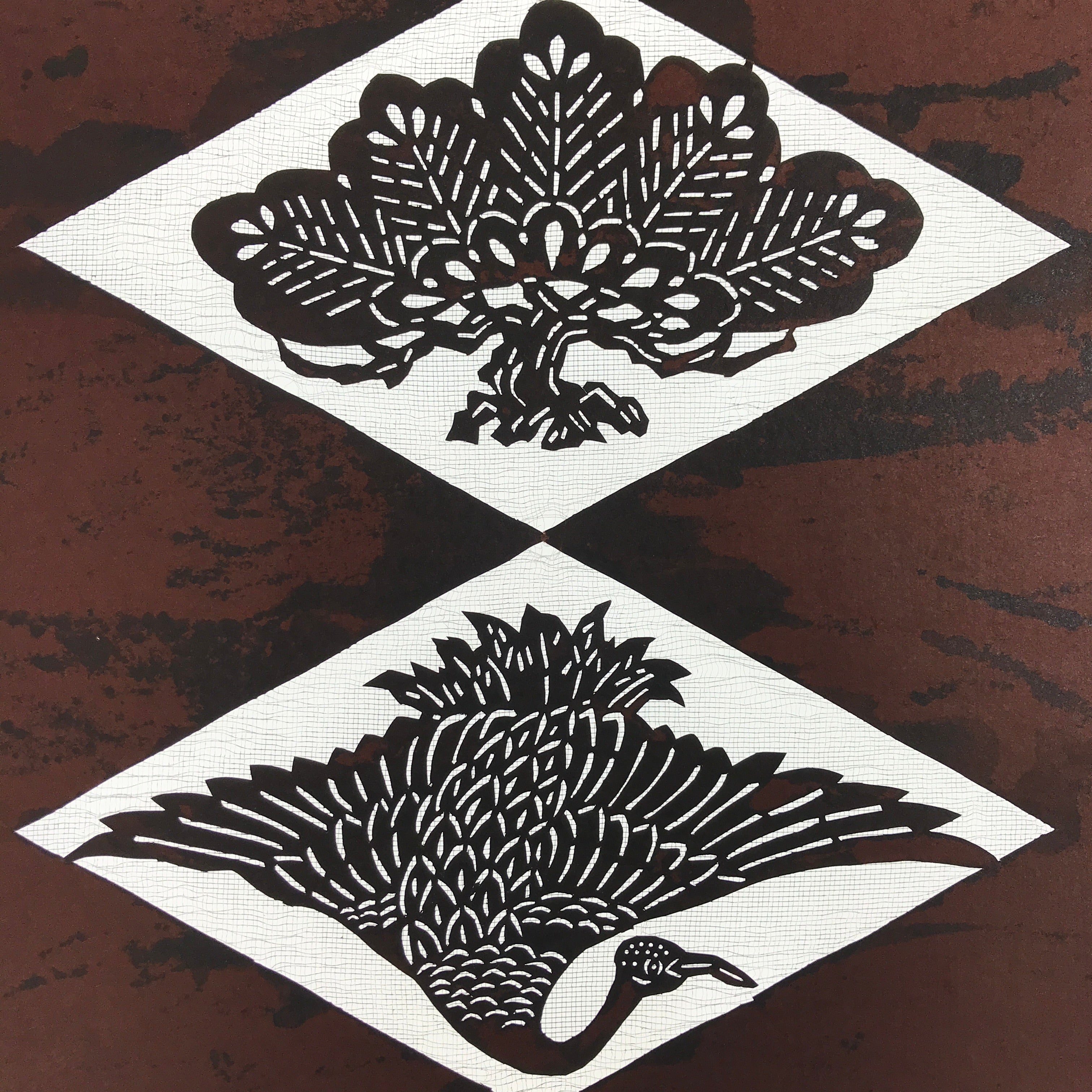Antique Japanese Katagami Paper Kimono Stencil Katazome Crane Tsuru Pine A654