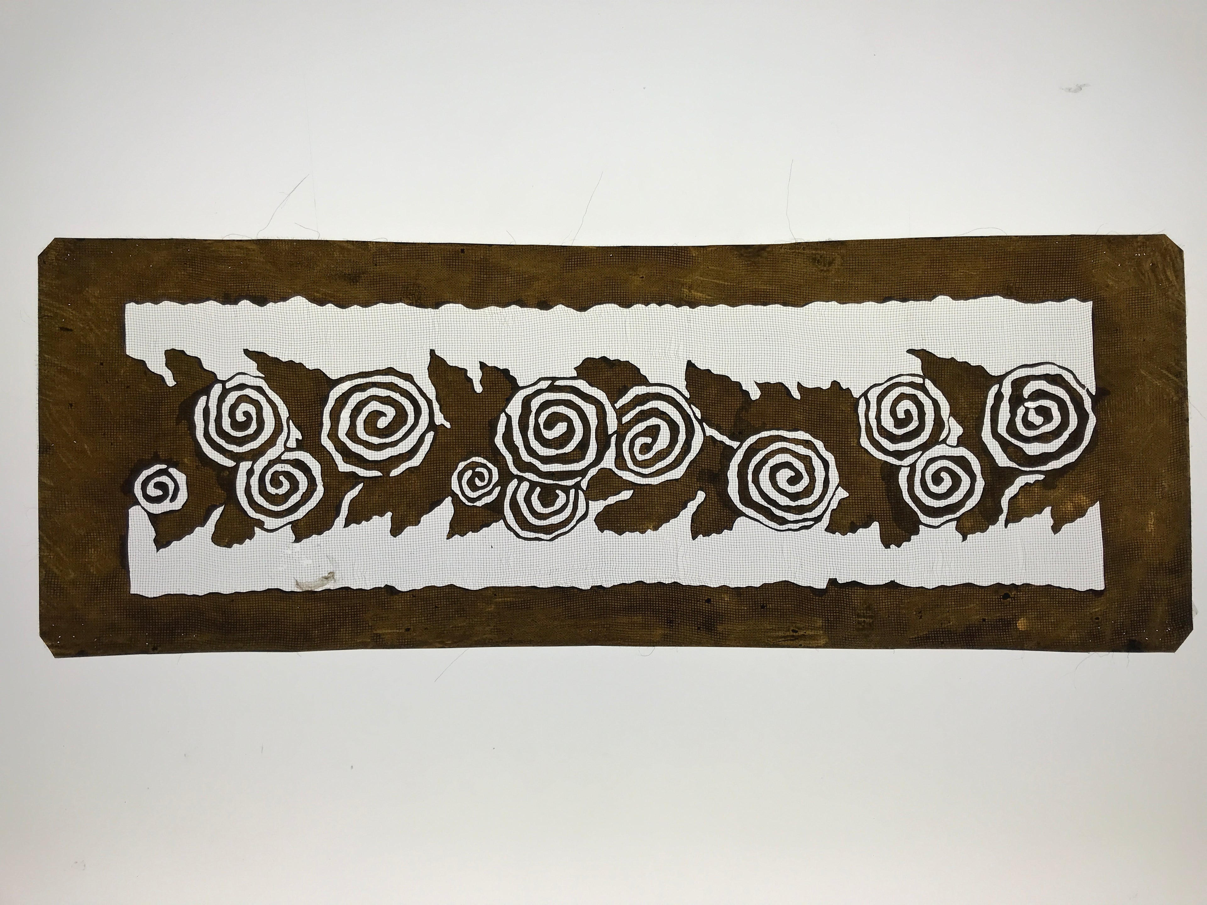 Antique Japanese Katagami Paper Kimono Stencil Katazome Curled Roses Bara A795