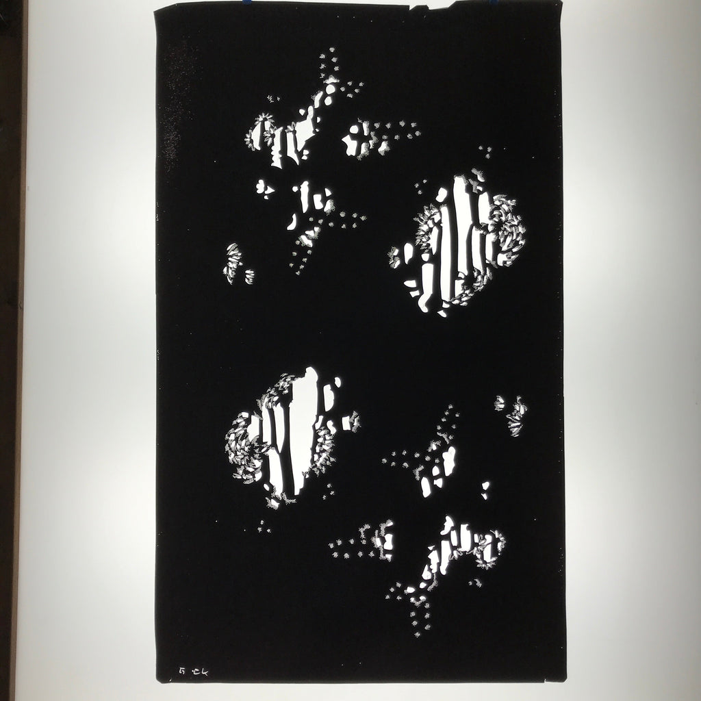 Antique Japanese Katagami Paper Kimono Stencil Katazome Floral Background C920