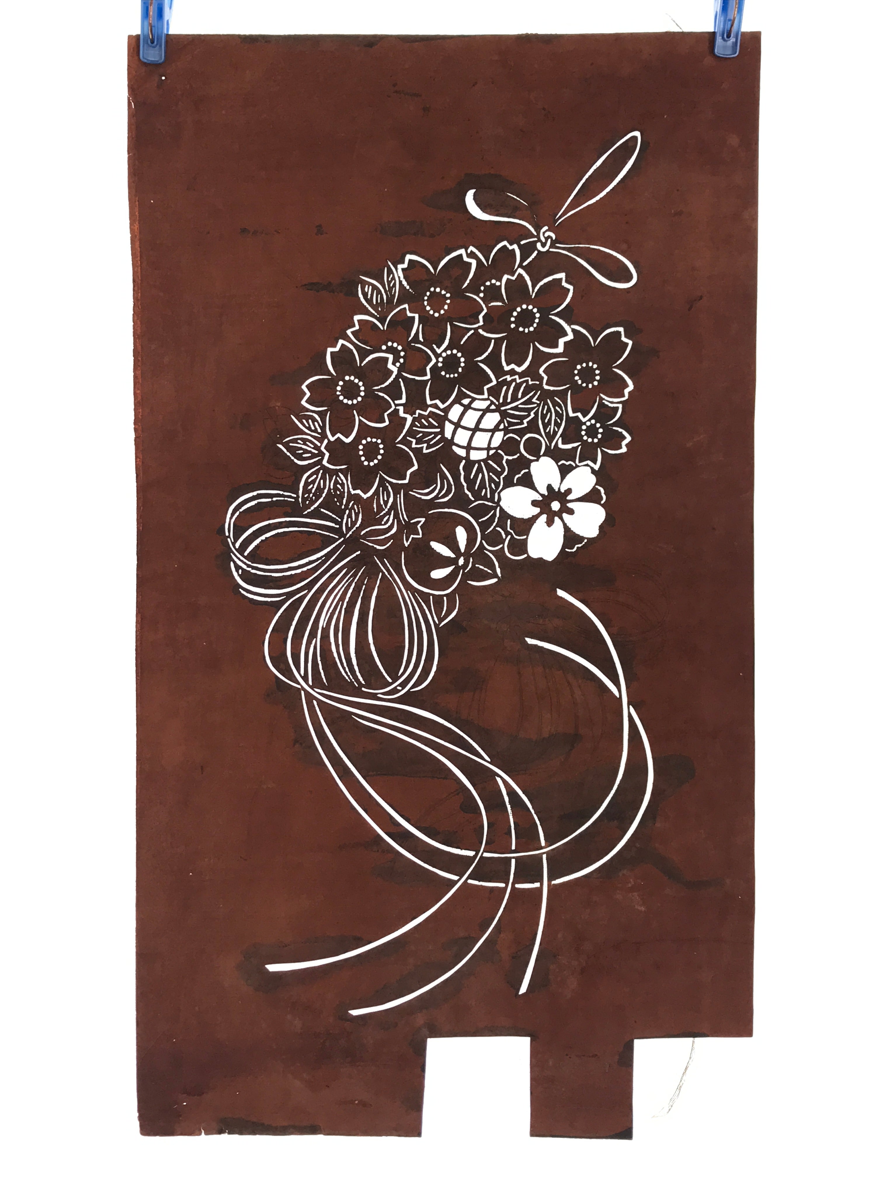 Antique Japanese Katagami Paper Kimono Stencil Katazome Floral Bouquet A646