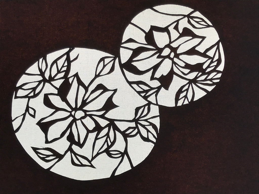 Antique Japanese Katagami Paper Kimono Stencil Katazome Floral Hana Flowers A780