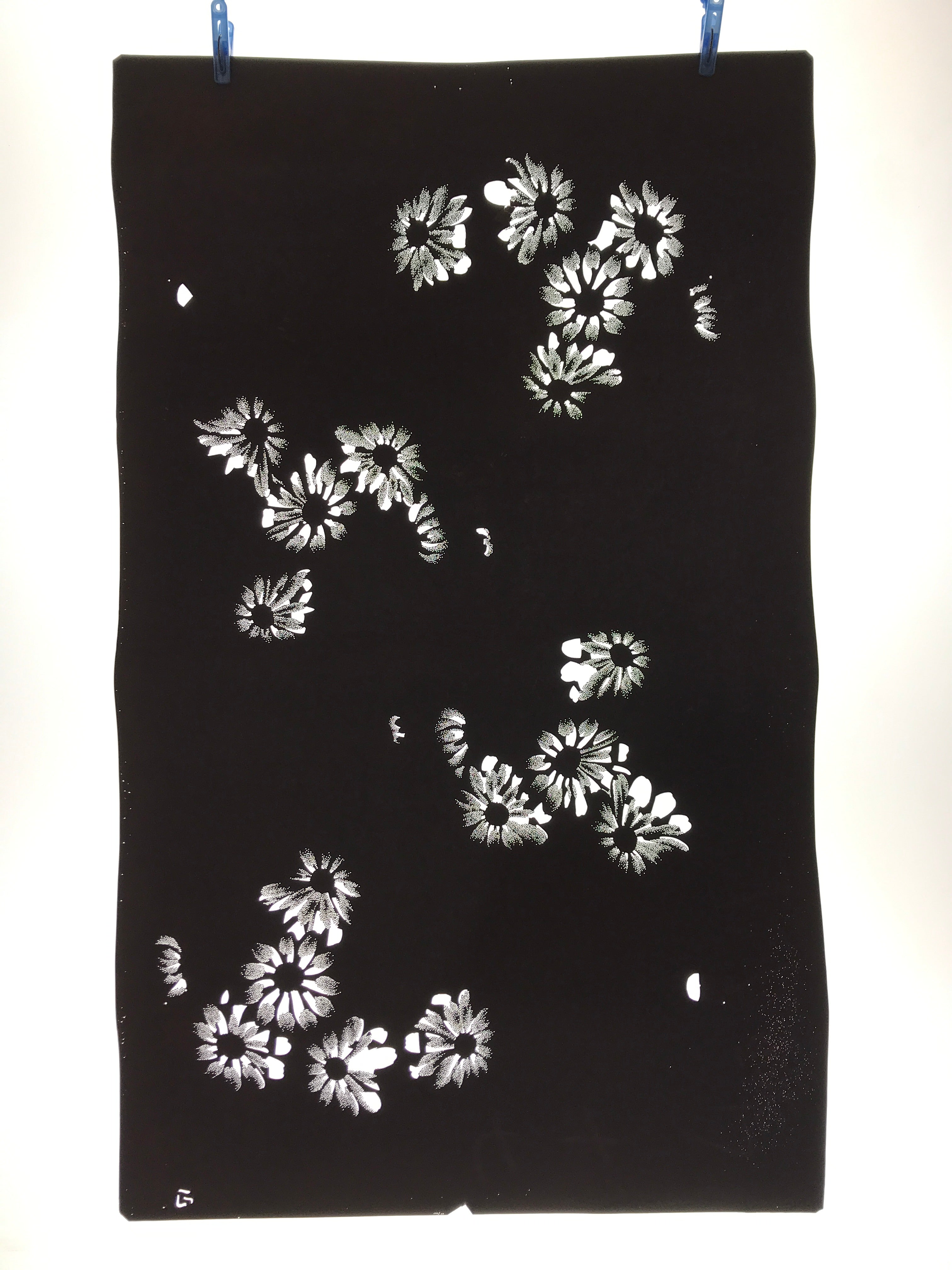 Antique Japanese Katagami Paper Kimono Stencil Katazome Flower Blooms C892