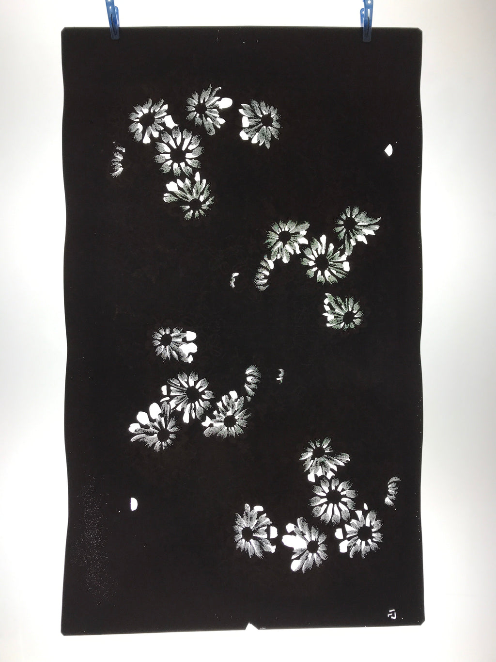 Antique Japanese Katagami Paper Kimono Stencil Katazome Flower Blooms C892