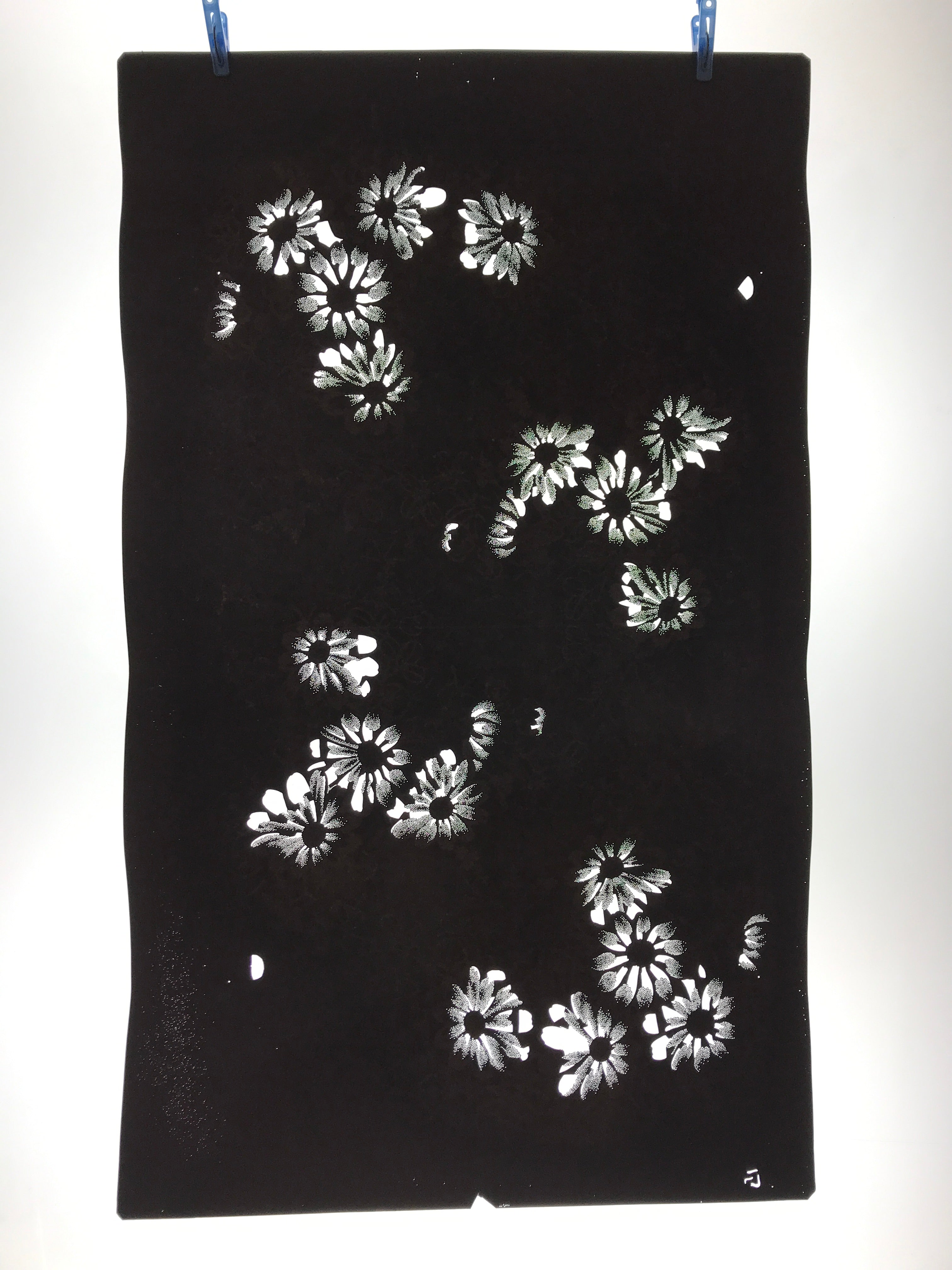 Antique Japanese Katagami Paper Kimono Stencil Katazome Flower Blooms C892