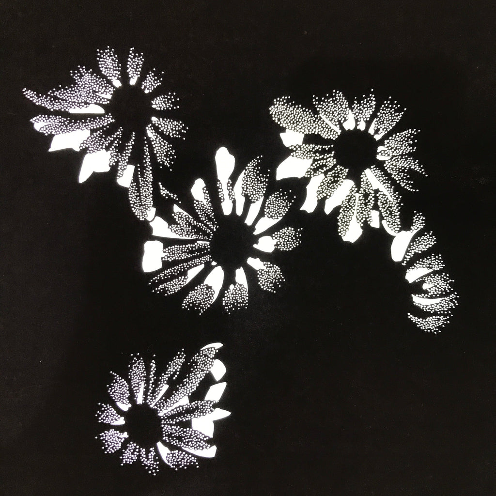 Antique Japanese Katagami Paper Kimono Stencil Katazome Flower Blooms C892