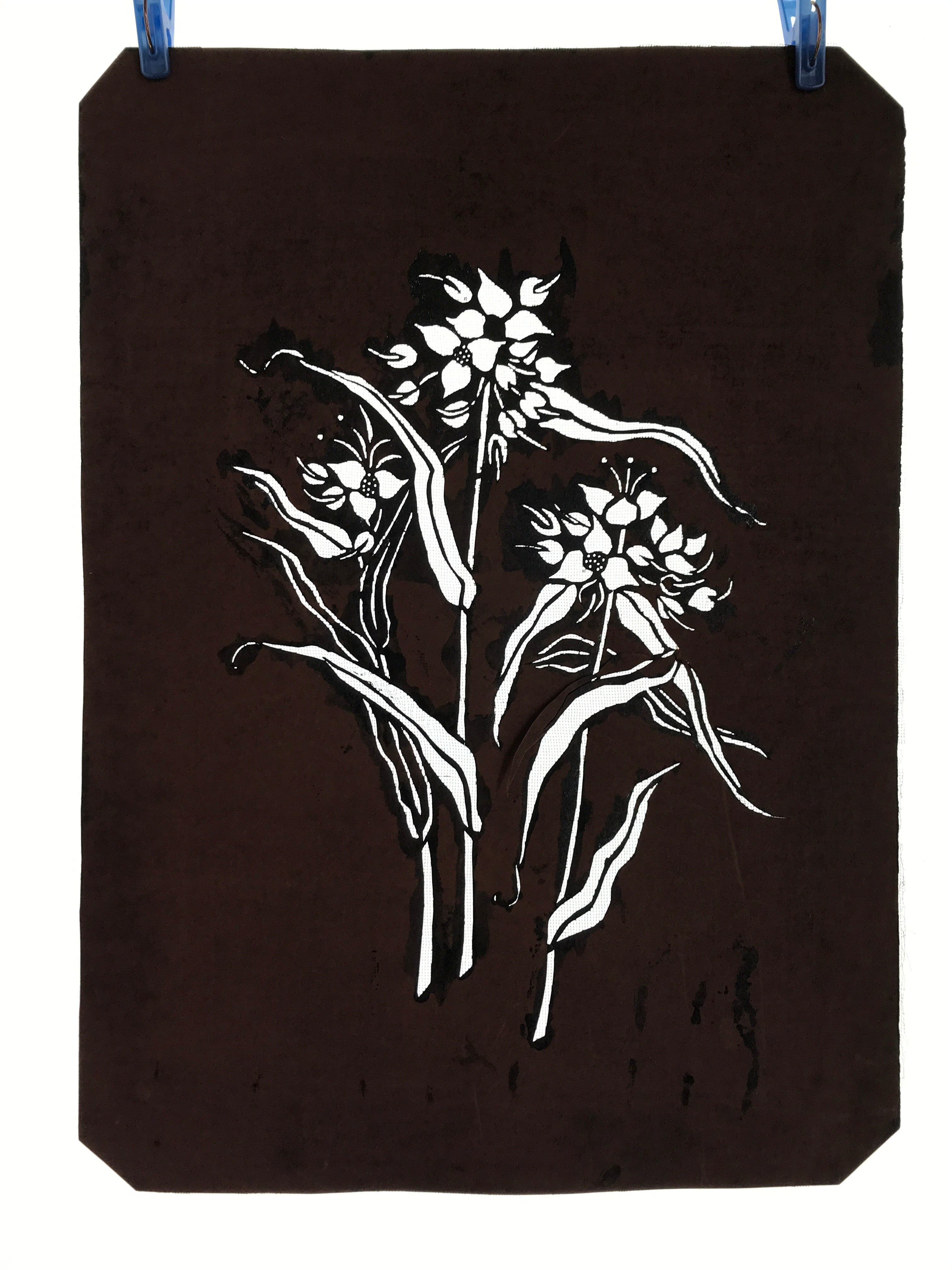 Antique Japanese Katagami Paper Kimono Stencil Katazome Flower Design A647