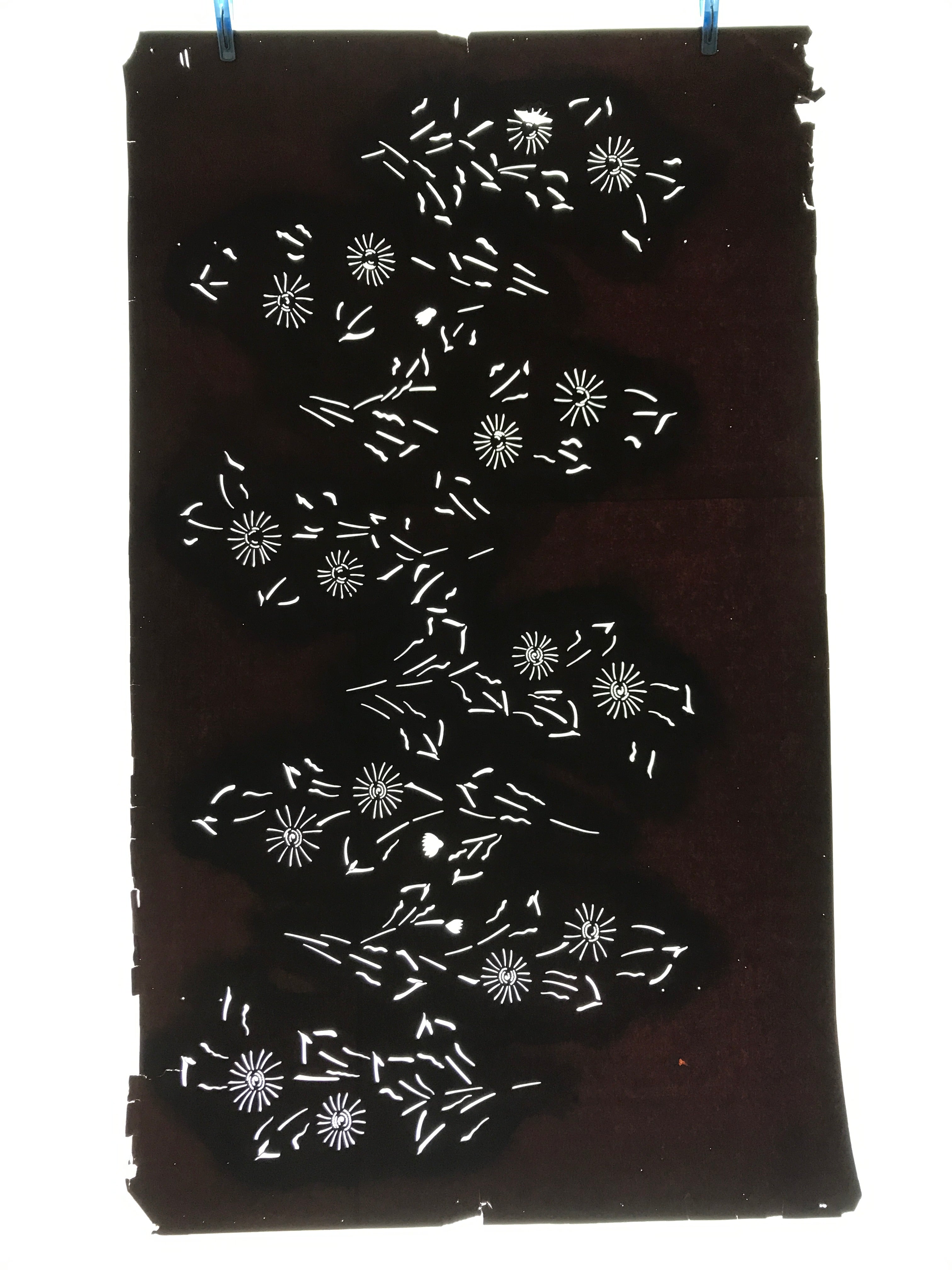 Antique Japanese Katagami Paper Kimono Stencil Katazome Flower Stems Design C896